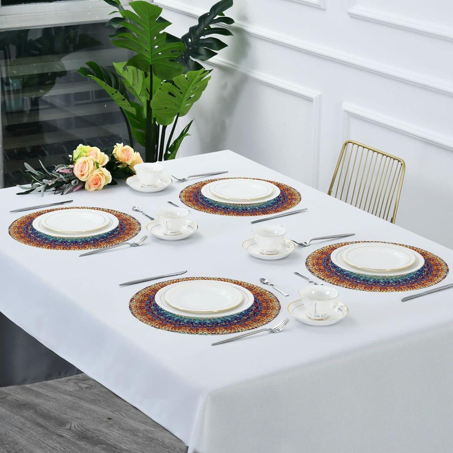 Mandala Round Heat-Resistant Polyester Placemats, Set of 4