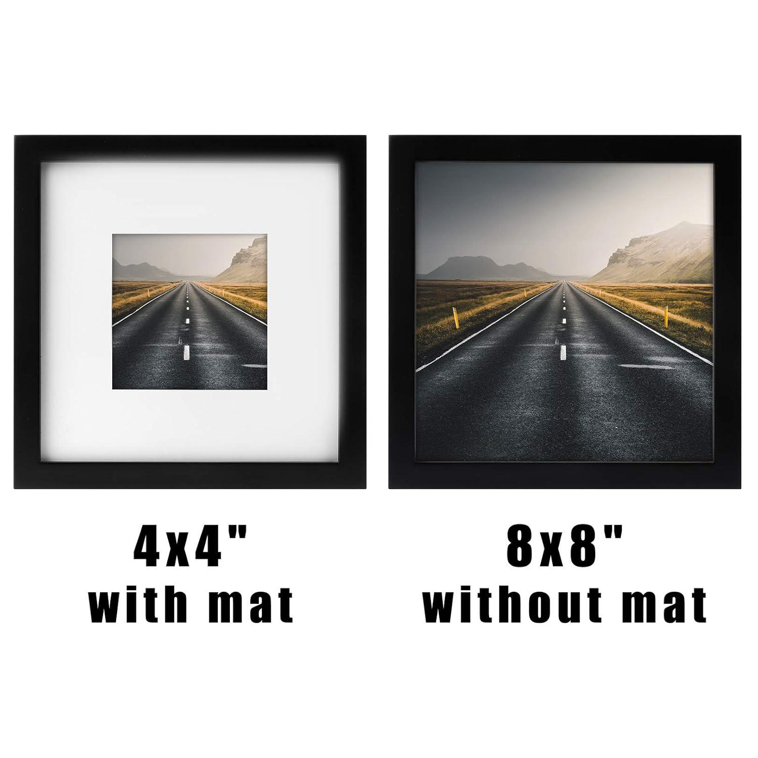 Picture Frames 8x8 2 Pack Nature Solid Black Wood for Wall Mounting and Tabletop Display
