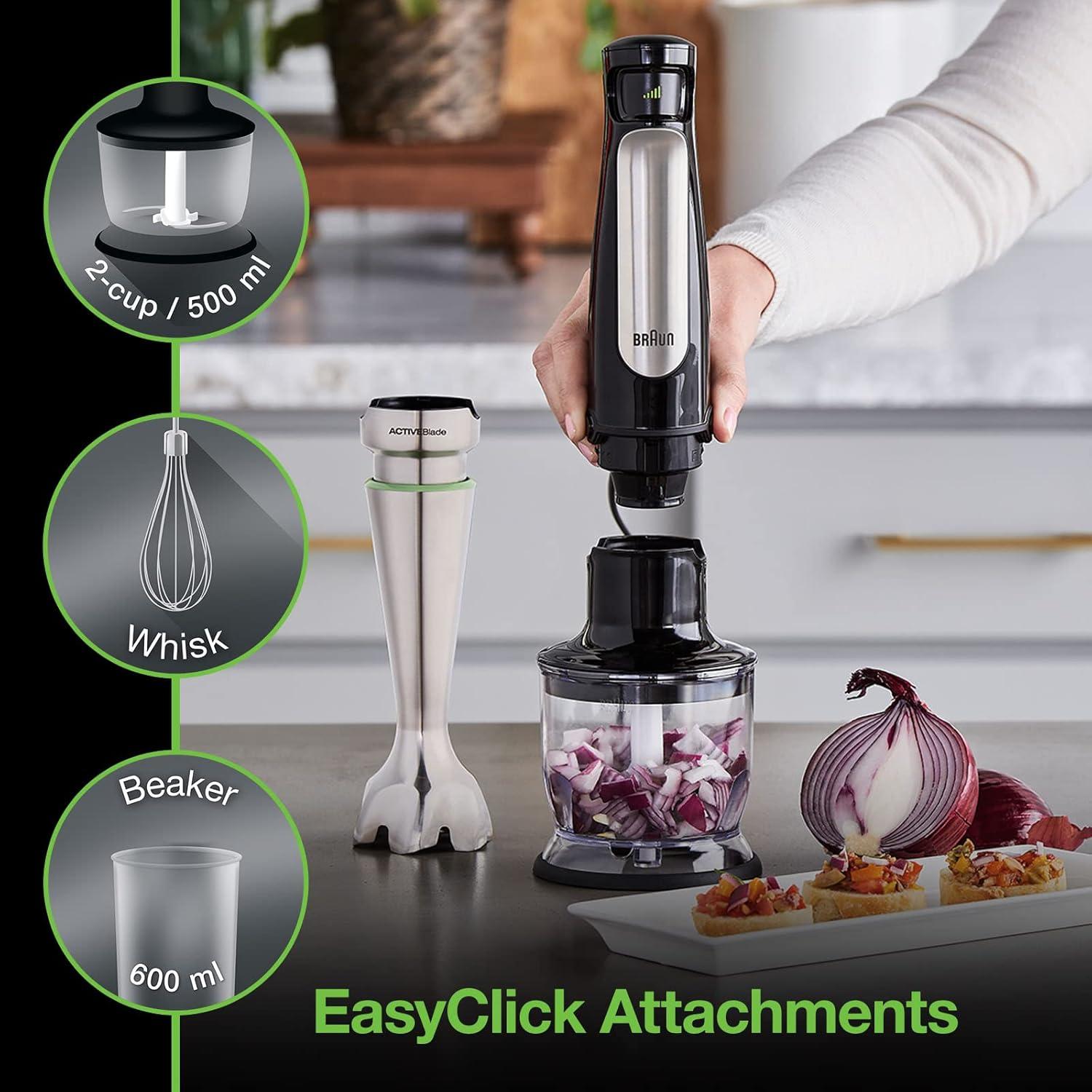 Braun MultiQuick 7 Smart-Speed Hand Blender with 500 Watts of Power, Whisk, Masher, and 6-Cup Food Processor