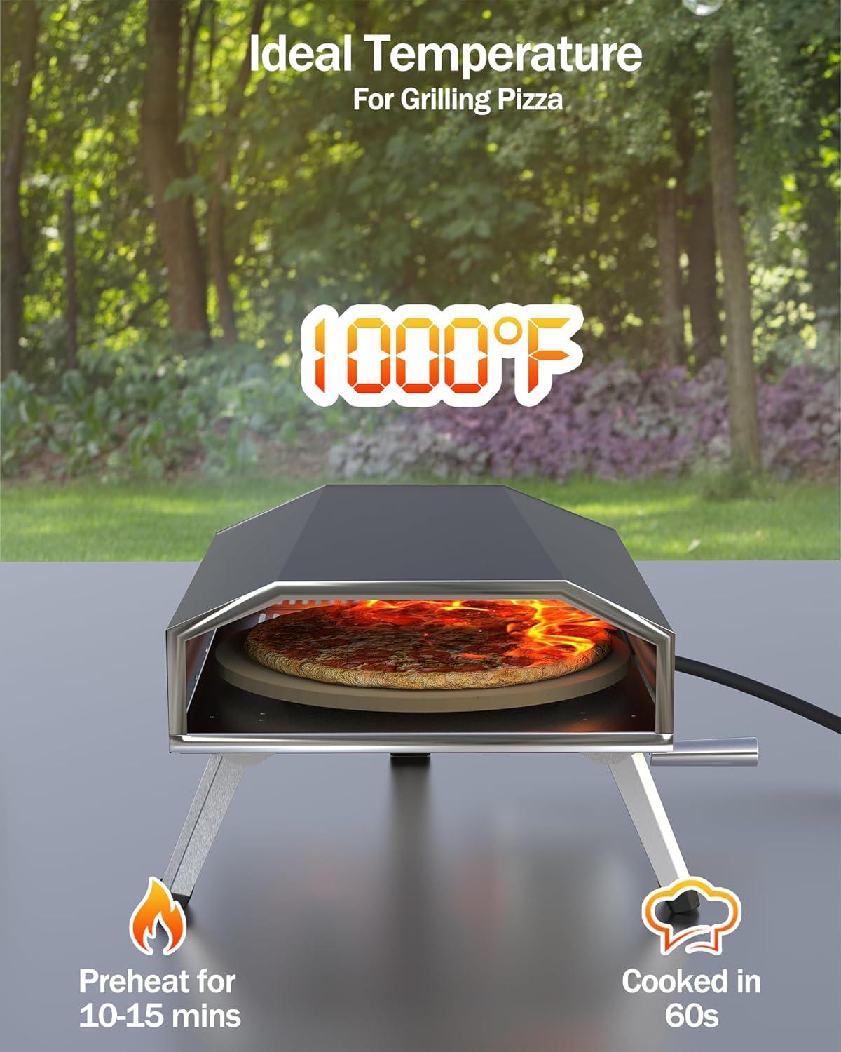 Towallmark 16" Gas Outdoor Pizza Oven, [Automatic Rotating] [Foldable Legs] Portable Pizza Maker, 1000°F 8000W [Quickly Bake] [Stainless Steel] Rotatable Pizza Grill for Outdoor Cooking Camping