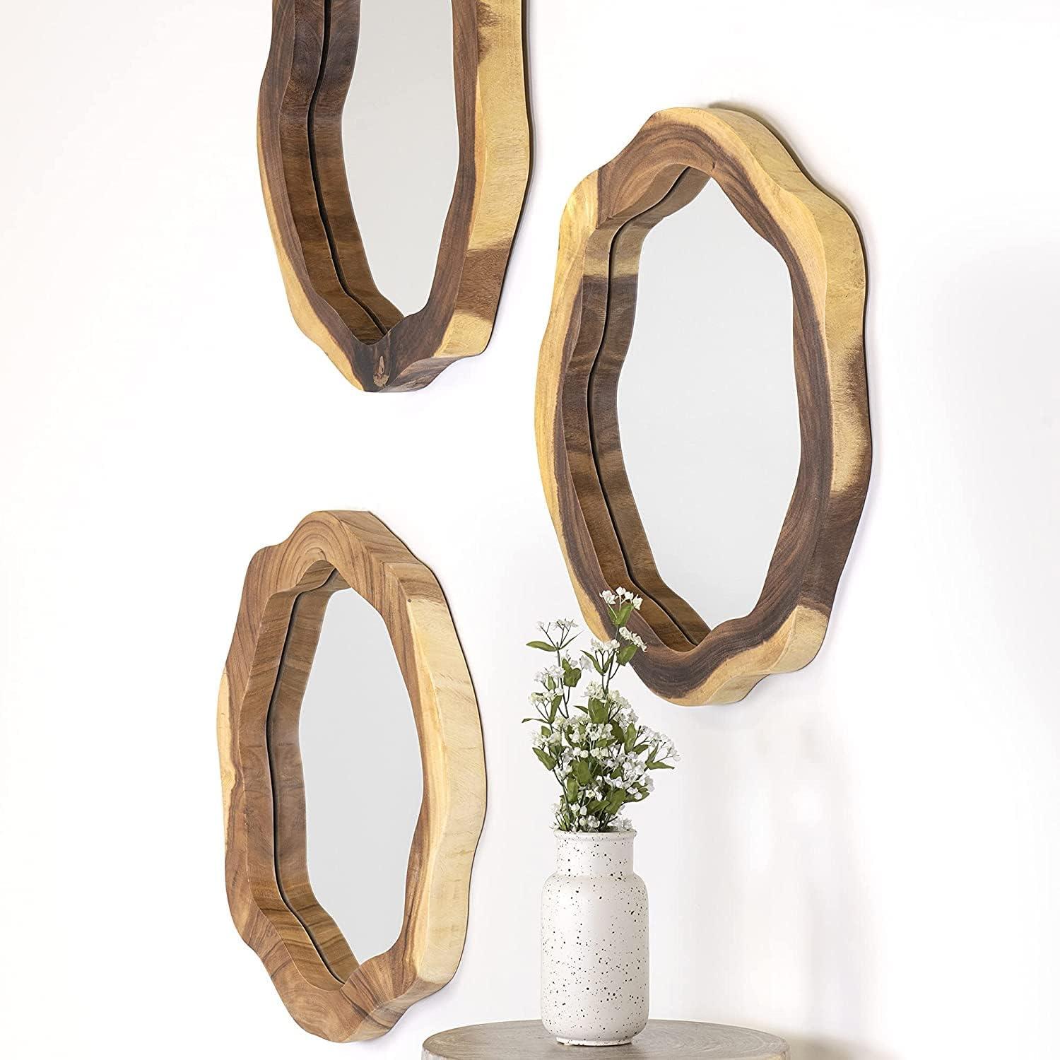 Victor Natural Brown Solid Wood Asymmetrical Live Edge 3D Wall Mirror by East at Main 22"x2"x24"