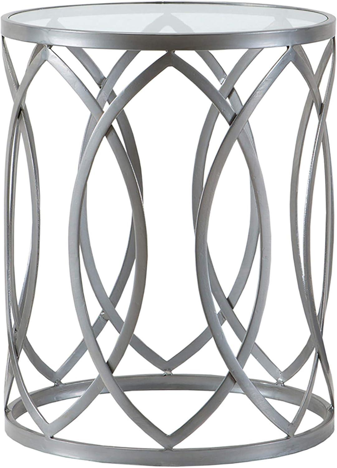 Gaige Metal Eyelet Accent Table - Pewter: Modern Round End, Tempered Glass Top, No Assembly Required