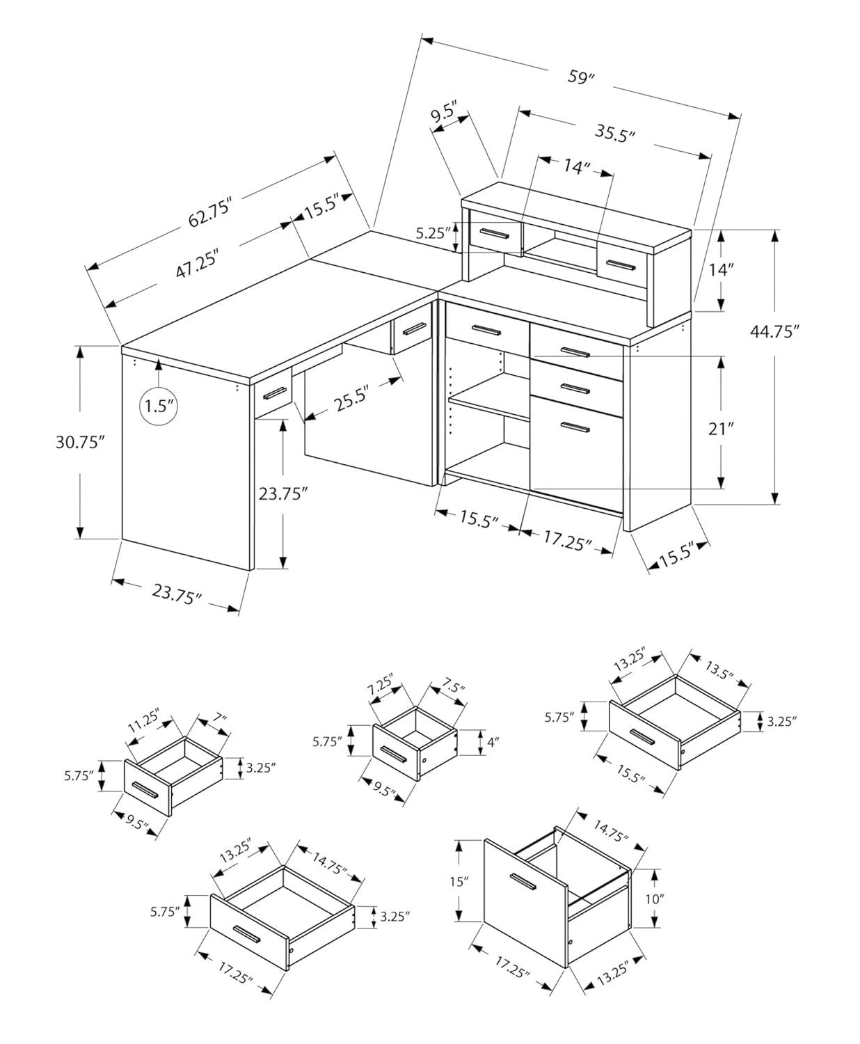 Monarch Specialties Computer Desk, Corner, L Shape, Work, Laptop, Black And Grey Laminate