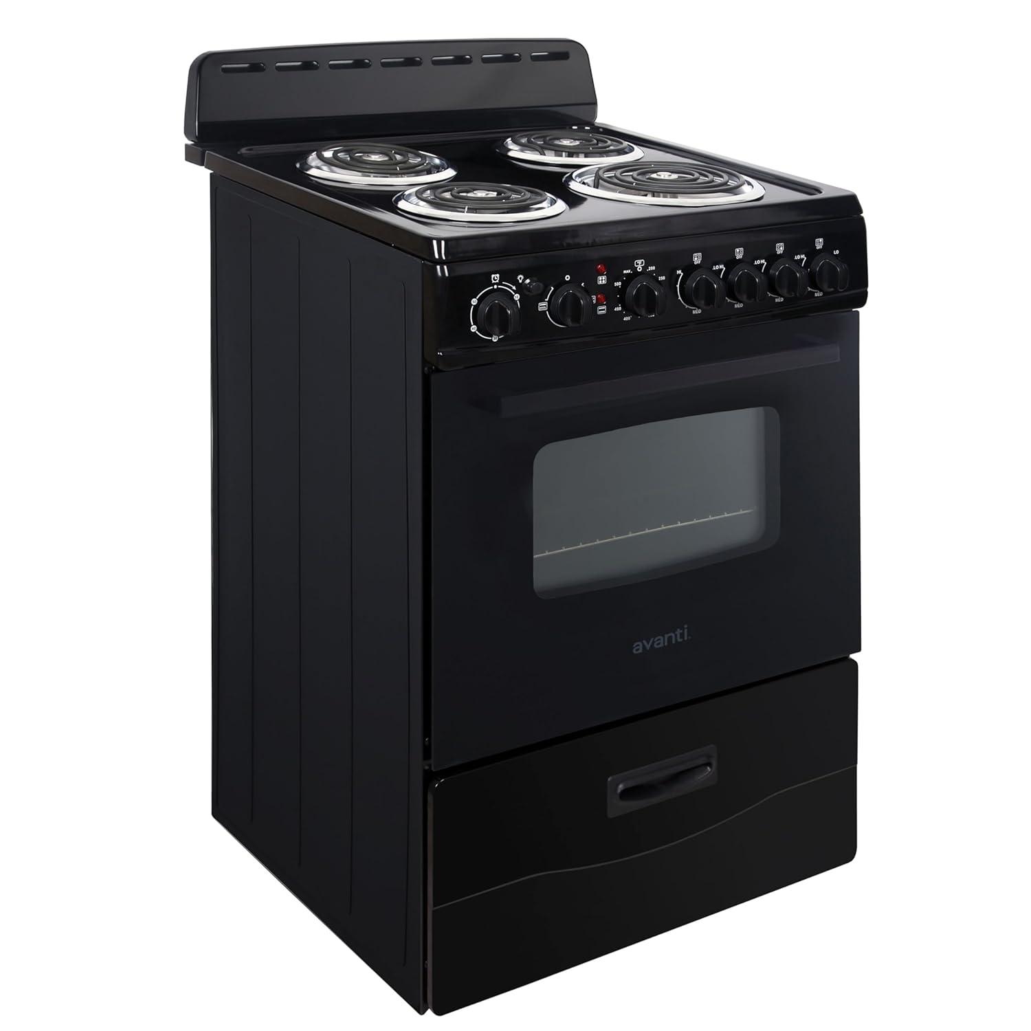 Avanti 24-Inch Black Freestanding Electric Range with Glass Door