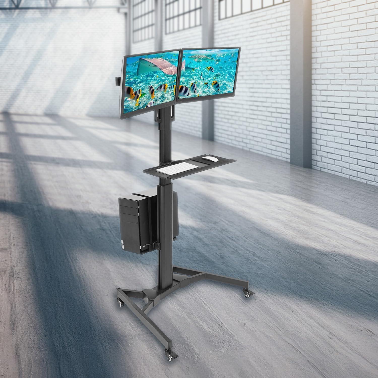 Mount-It! Adjustable Mobile Standing PC Workstation & Computer Cart with Adjustable Keyboard Tray and CPU Holder | Fits Monitors 13 to 32 in.