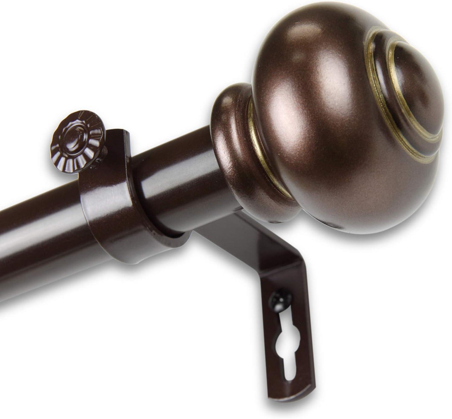 Bronze Adjustable Single Curtain Rod with Finial, 120-170 inches