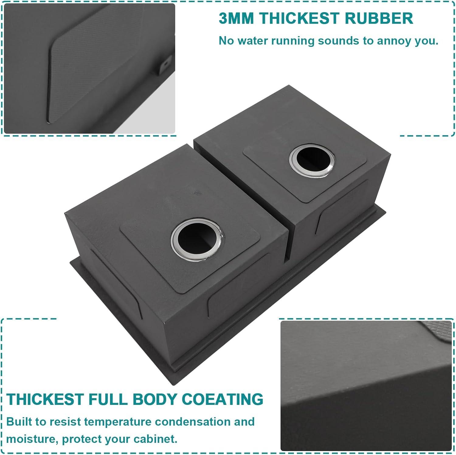 Double Bowl (60/40) Undermount Sink, 33"x19" Gunmetal Black Double Bowl Kitchen Sink 16 Gauge with Two 10" Deep Basin, X Grooves Engineered for Easy Draining