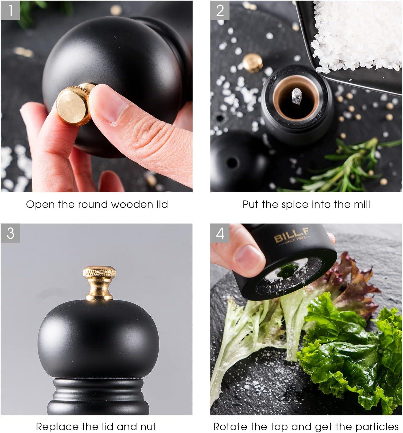 Salt and Pepper Grinder Set, Wood Pepper Mill Set of 2 Manual Salt Pepper Shakers
