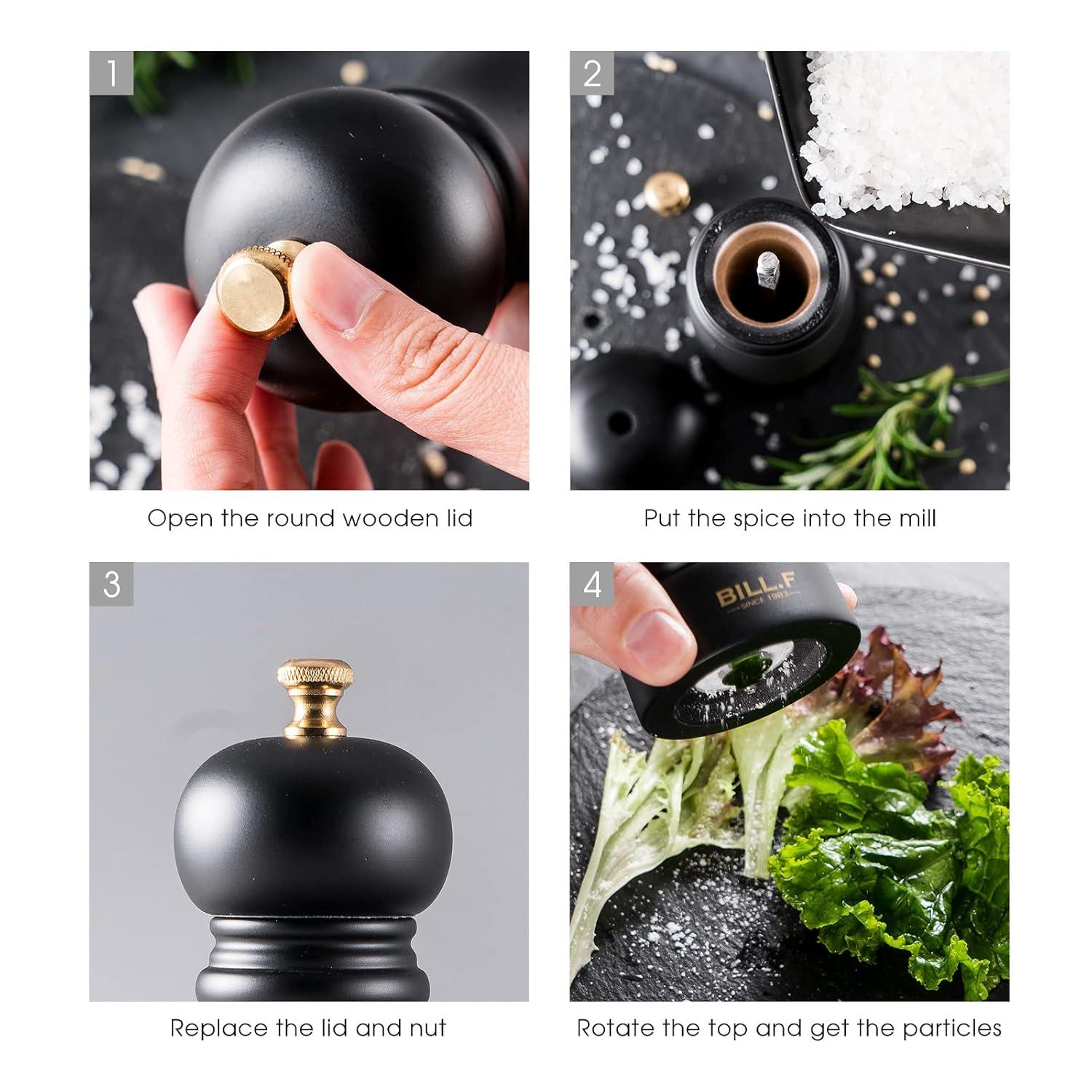 Salt and Pepper Grinder Set, Wood Pepper Mill Set of 2 Manual Salt Pepper Shakers