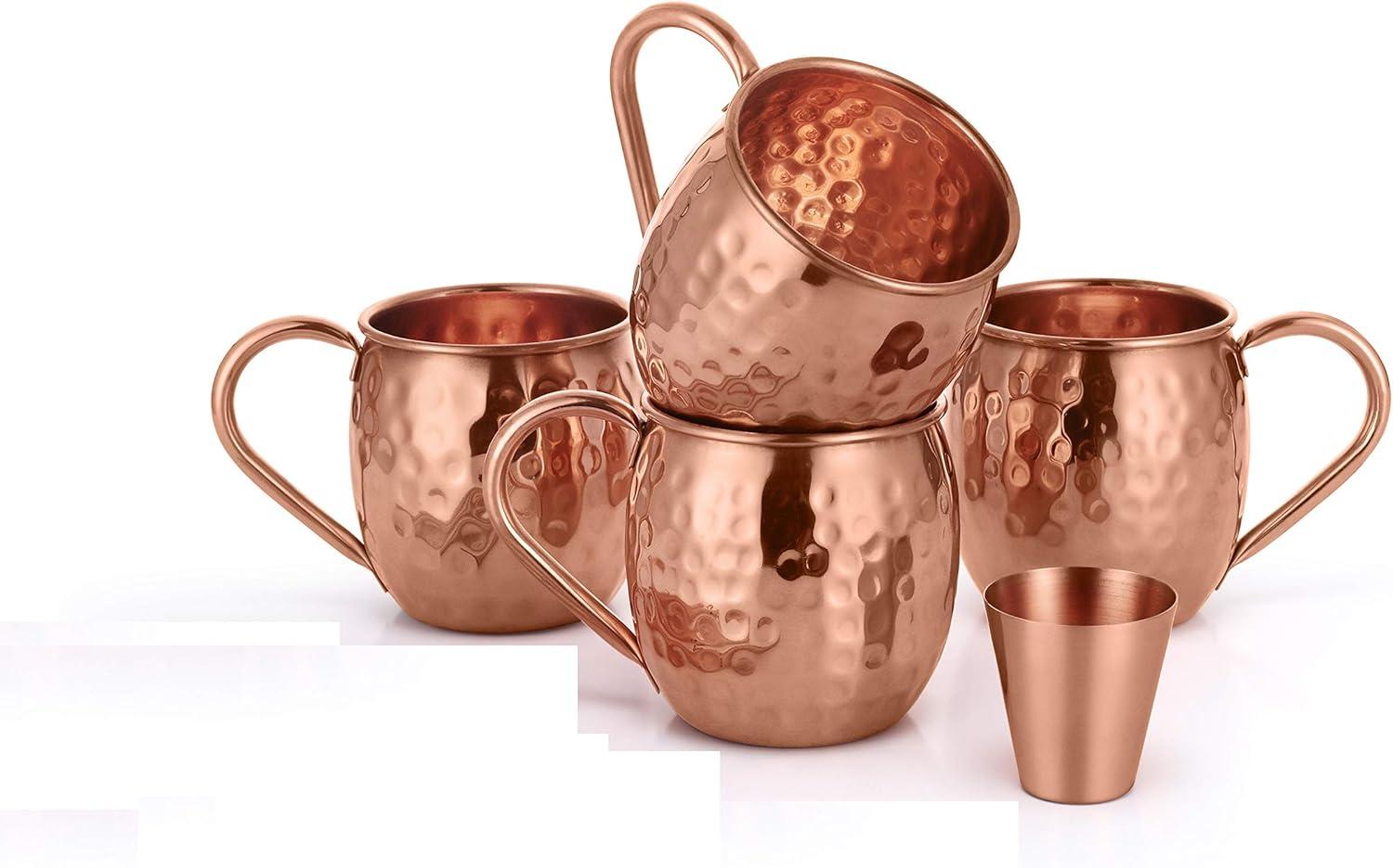 Handcrafted Copper Hammered Moscow Mule Mug Set with Shot Glass, 16oz