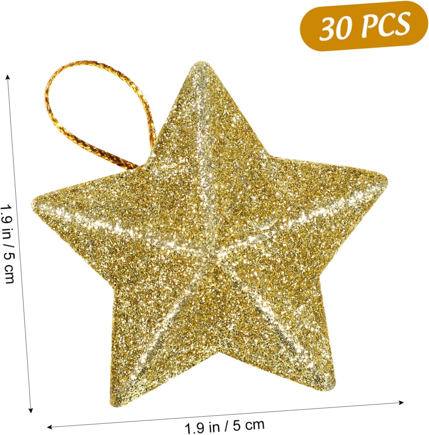 30Pcs Mini Gold Glitter Star Pendant Christmas Tree Hanging Decorations Xmas Star Pendant Tree Ornament Decoration for Christmas