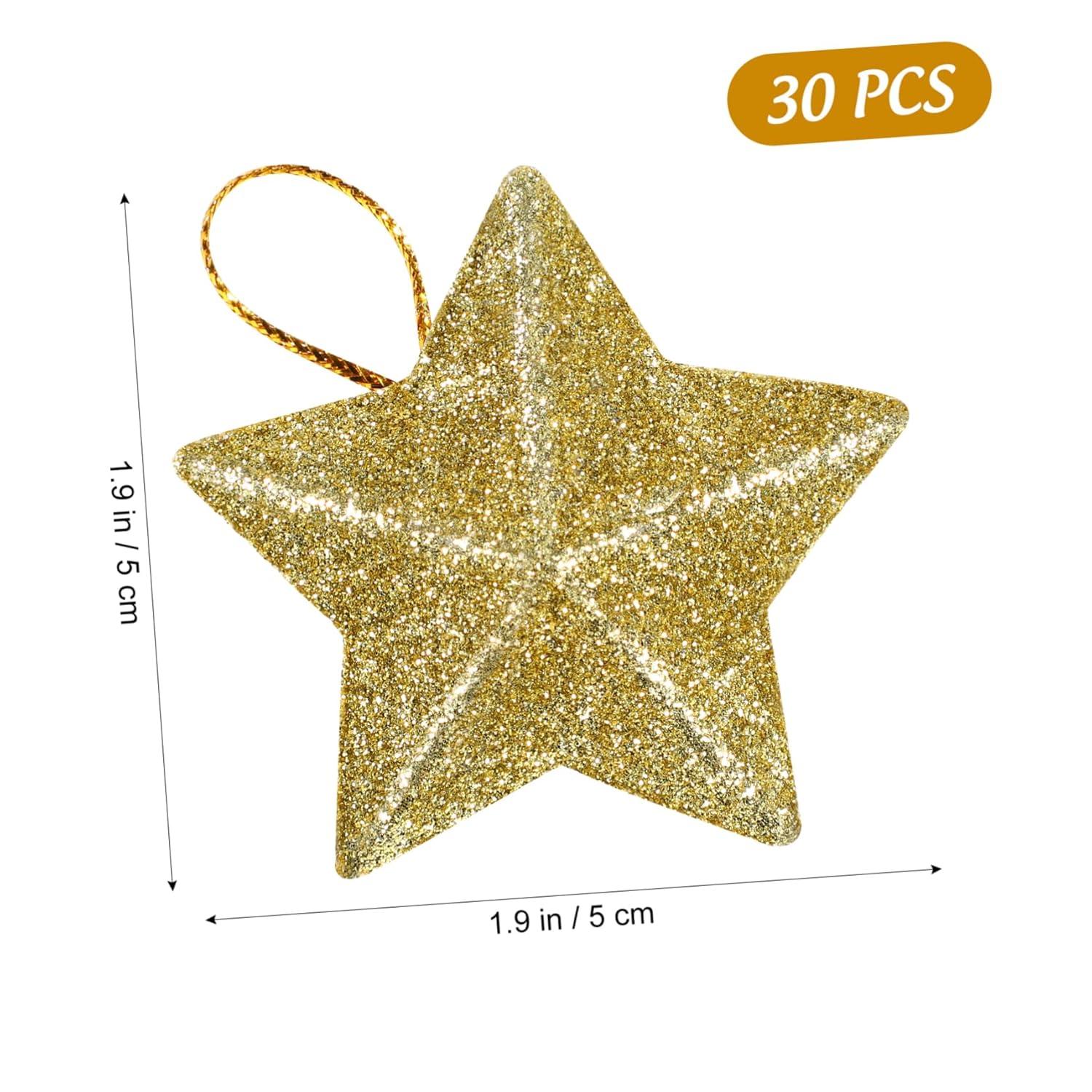 30Pcs Mini Gold Glitter Star Pendant Christmas Tree Hanging Decorations Xmas Star Pendant Tree Ornament Decoration for Christmas