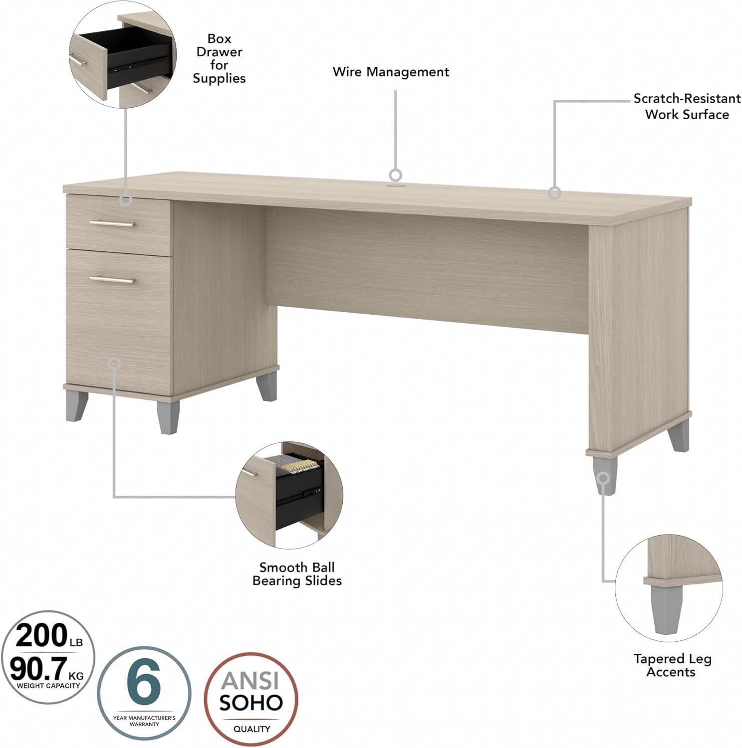 Bush Furniture Somerset 72W Single Pedestal Desk with File Drawer and Box Drawer in Sand Oak