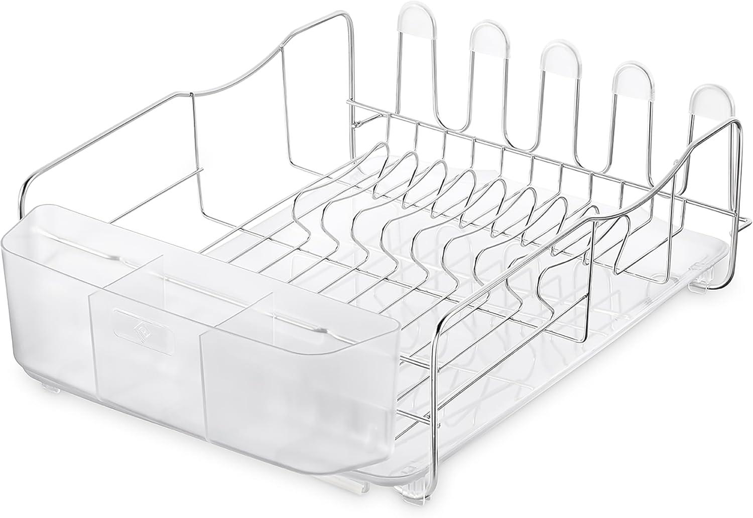 Stainless Steel and Plastic 3-Piece Dish Rack with Utensil Holder