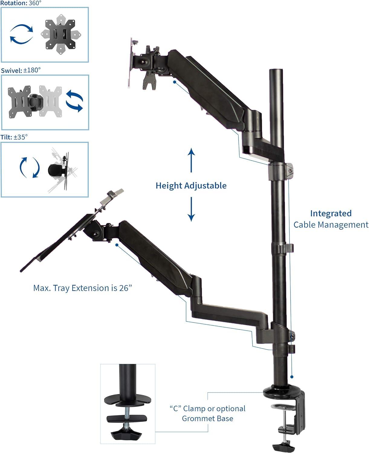 Sit to Stand Dual Monitor Desk Mount Workstation