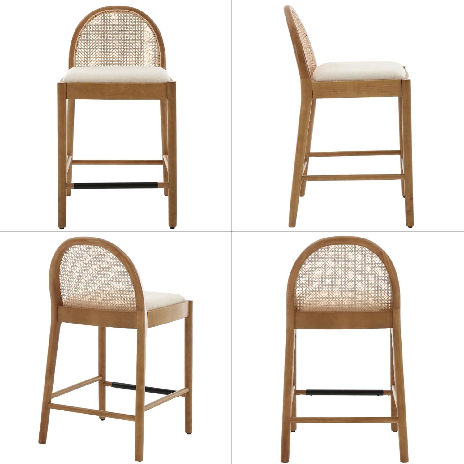 Bayou Breeze Emington Modern Bar Stools Counter Height Bar Stools with Rattan Backrests and Wood Frame (Set of 2)