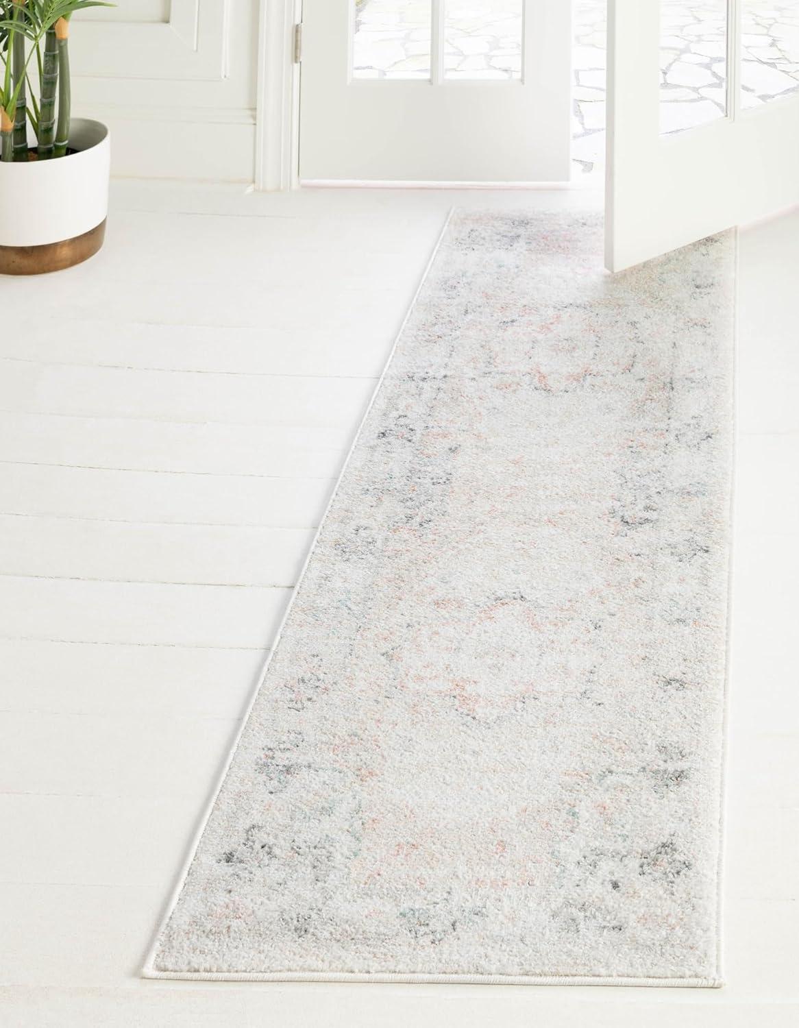 Rugs.com Madeline Vintage Collection Rug – 4 Ft Runner Ivory Low-Pile Rug Perfect for Hallways, Entryways