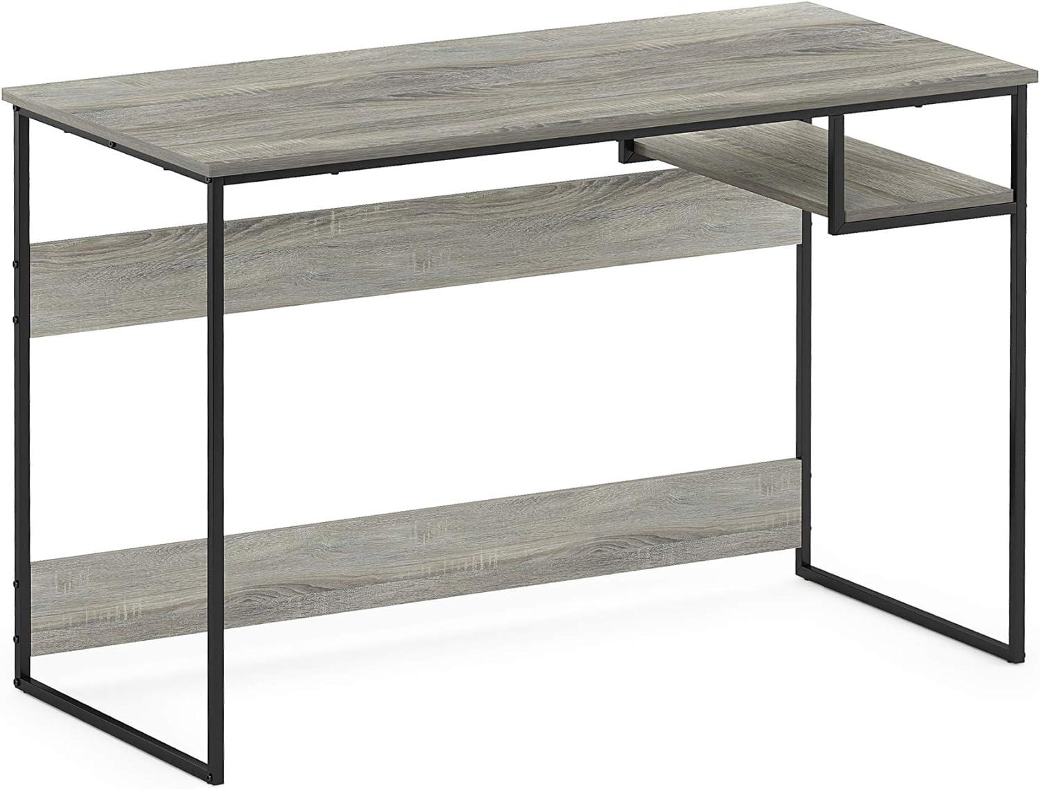 Modern French Oak Grey Study Desk with Metal Frame and Shelf