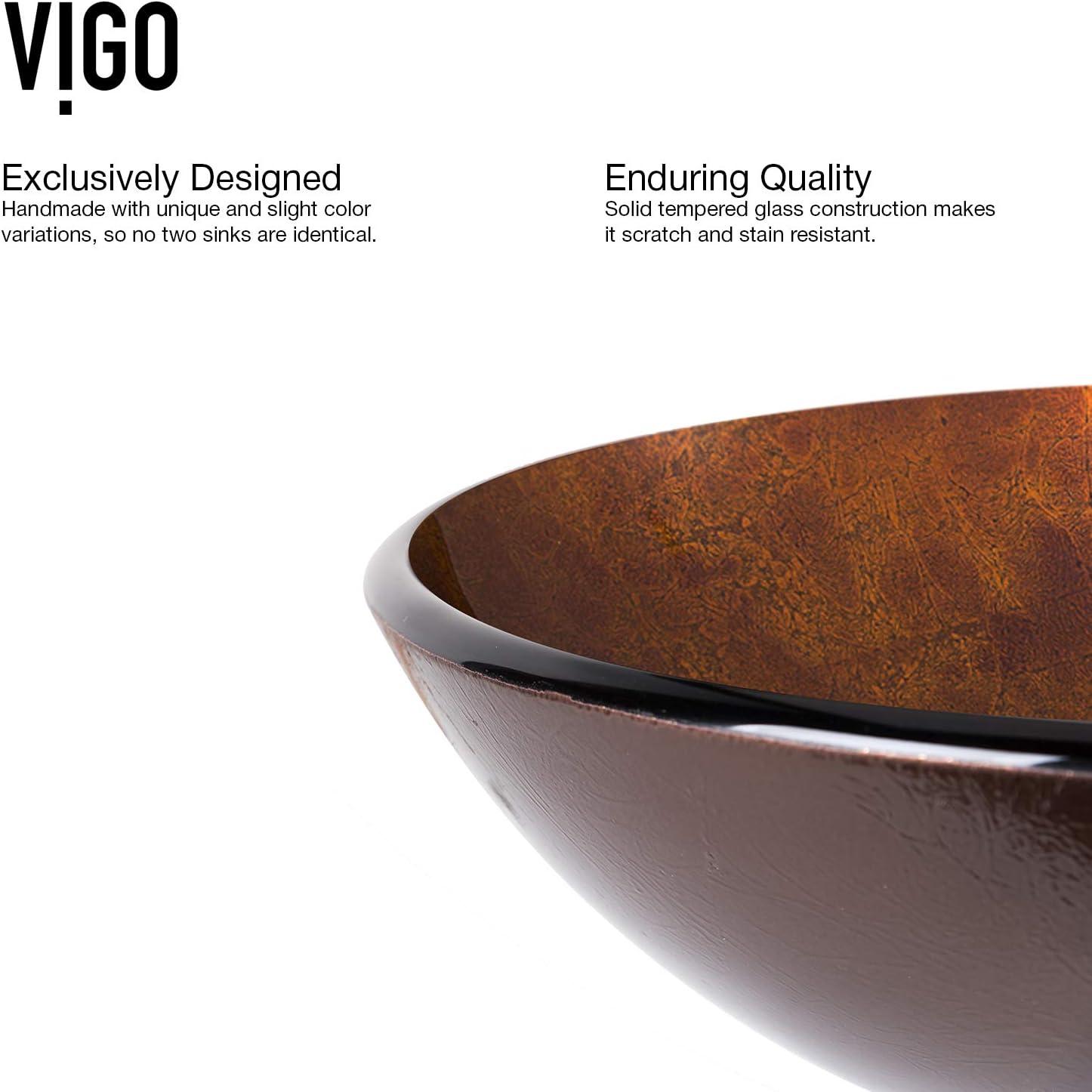 VIGO Giovanni Russet Brown Glass 17 in. L x 17 in. W x 6 in. H Round Vessel Bathroom Sink