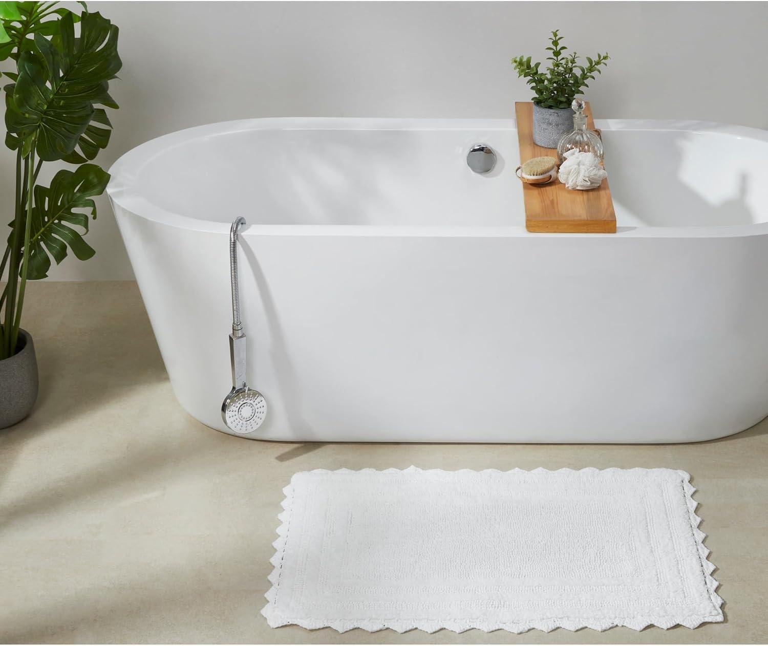 Better Trends Lilly Crochet 100% Cotton Tufted Reversible Bath Rug 21" x 34" Rectangle - White