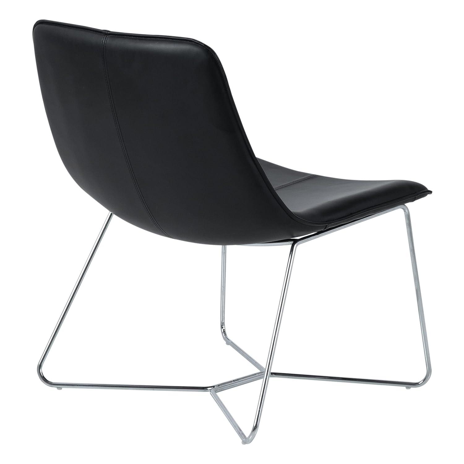OSP Home Furnishings Grayson Contemporary Scoop Accent Chair, Black with Chrome Base