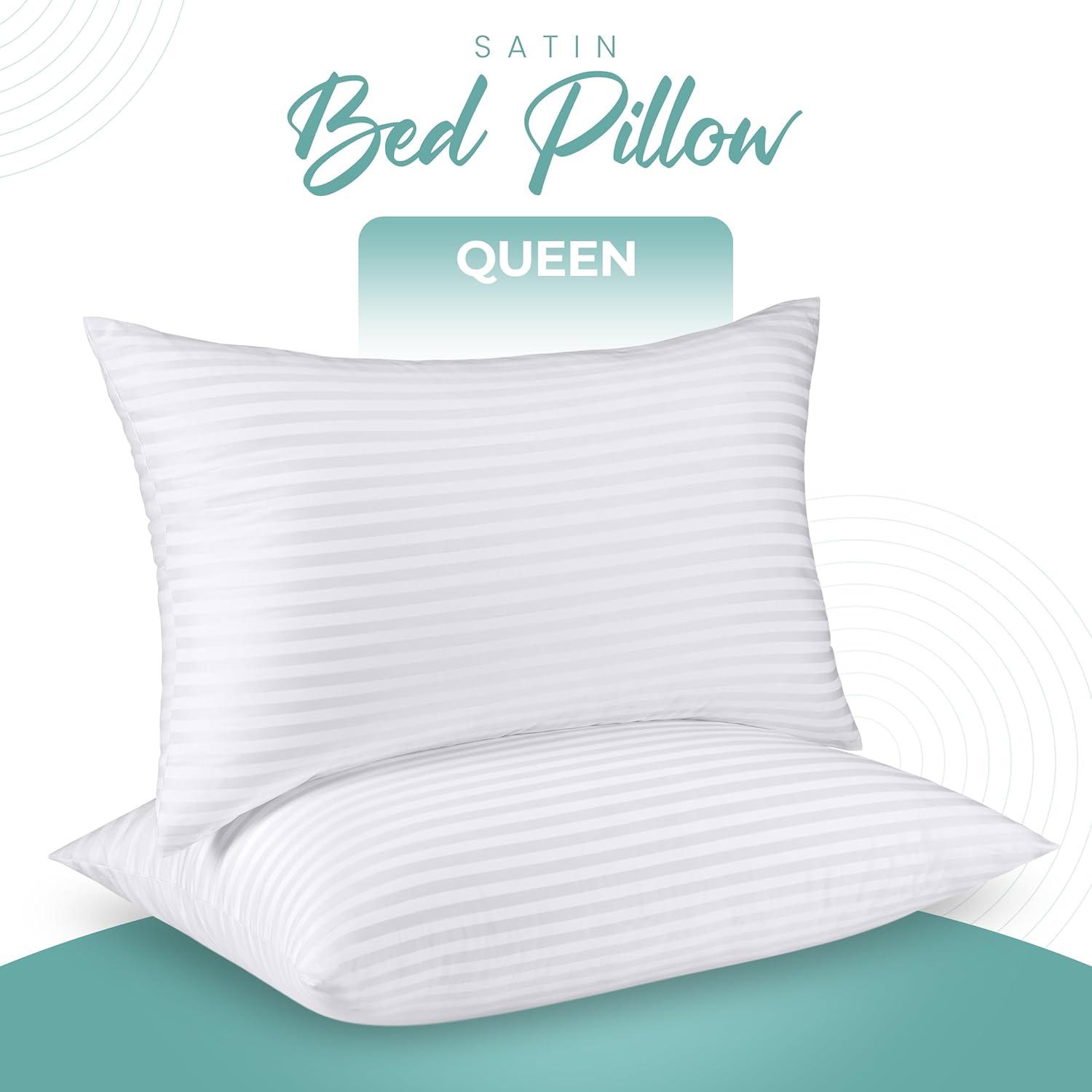 Queen Size White Polyester Bed Pillows Set of 2