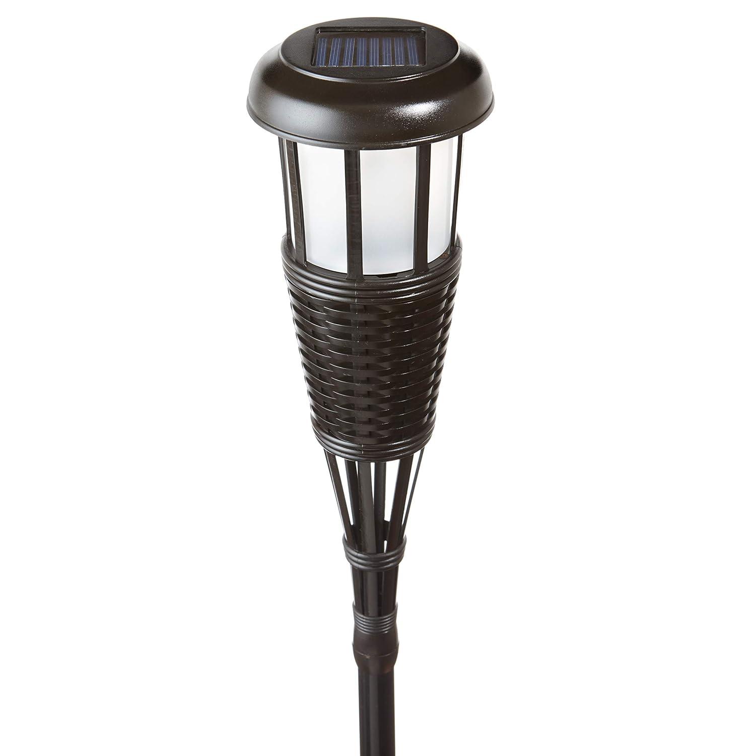 Solar Flickering LED Island Torches, Dusk-to-Dawn Dancing Flame Outdoor Landscape Lighting, Black, 2-Pack