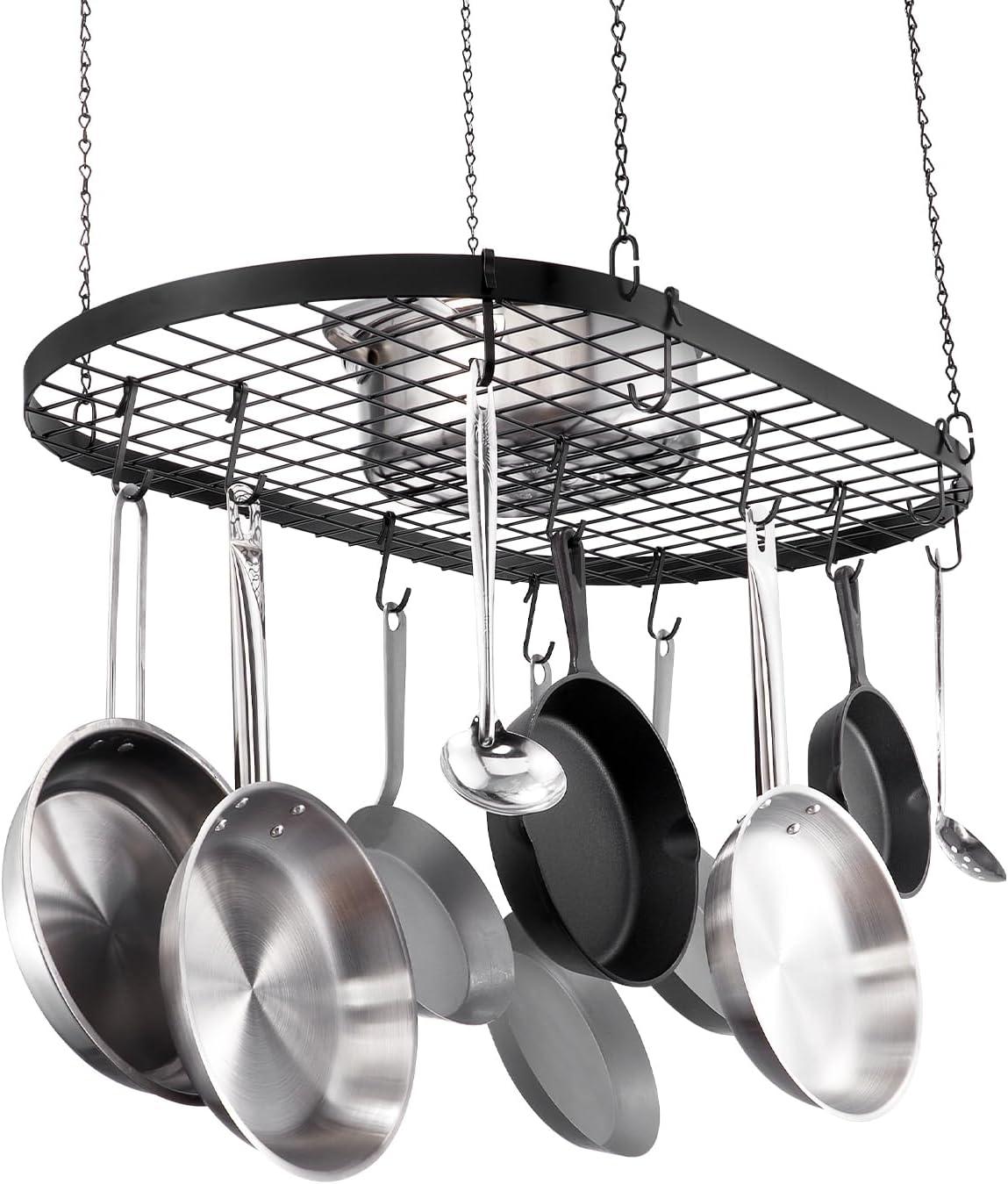 32 in. Hanging Pot Rack Hanging Pot Rack Ceiling Mount Loading Weight Ceiling Pot Rack with 12-S Hooks - 80 lbs