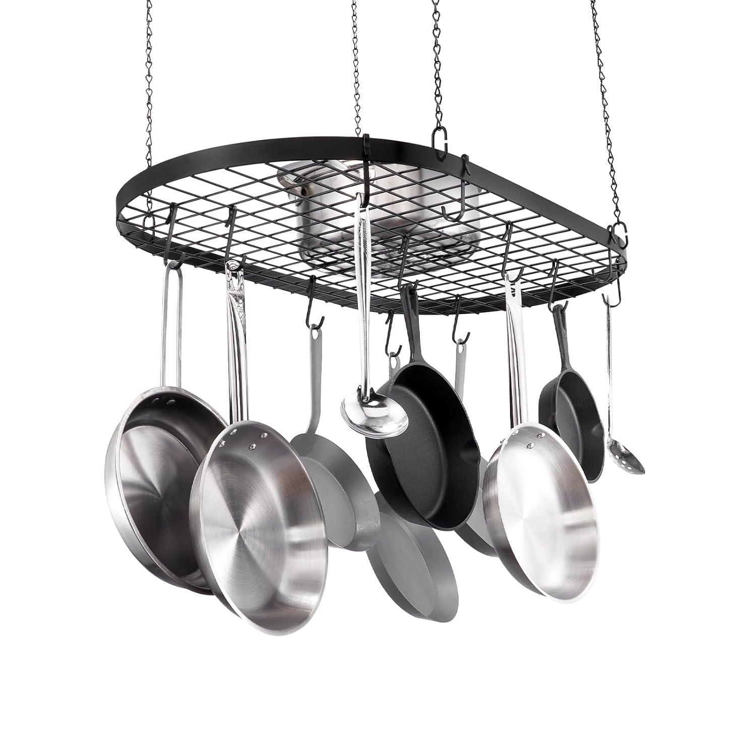 Prep & Savour Hanging Pot Rack, Hanging Pot Rack Ceiling Mount, Ceiling Pot Rack with 12 S Hooks