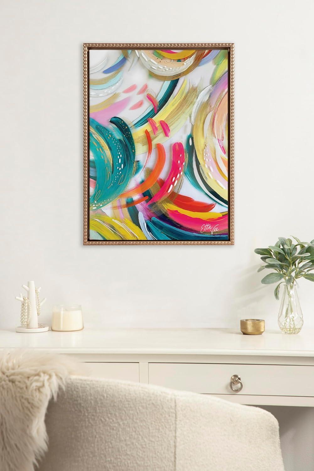 18"x24" Sylvie Beaded EV Brushstroke 180 Framed Canvas by EttaVee Gold - Kate & Laurel All Things Decor