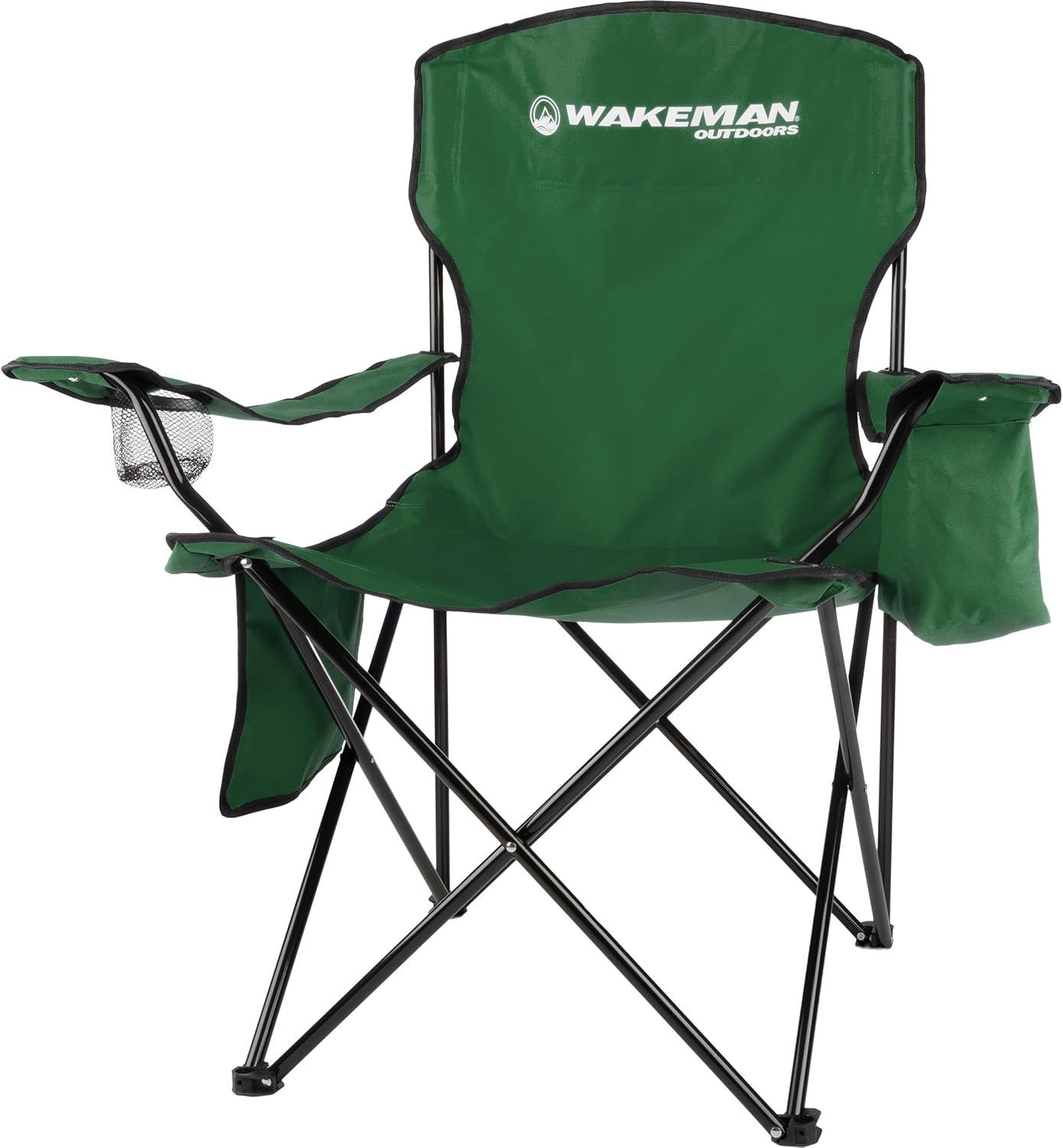 Wakeman Oversized Camping Chair with Cupholder and Cooler- Folding Chair with 300lb Capacity, Green