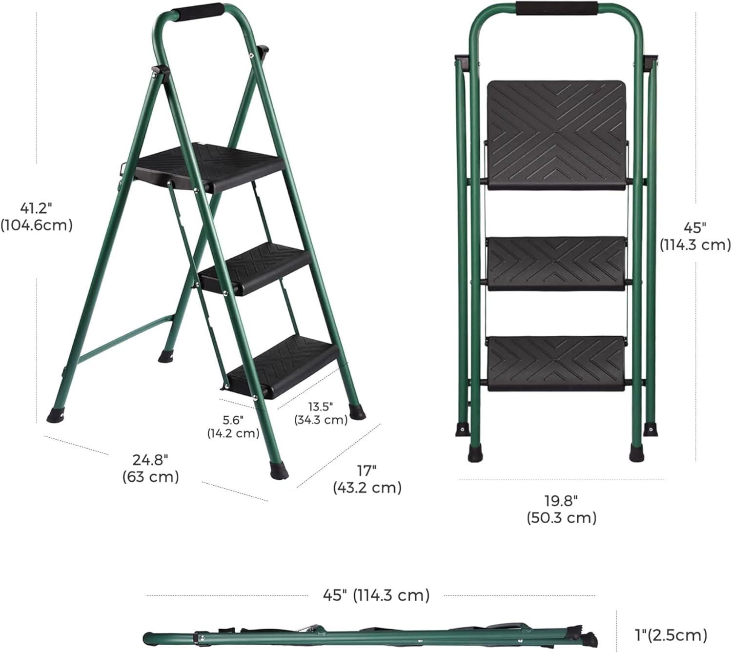 Delxo Non-Slip Stool Folding Sturdy Steel Wide Step Ladder with Hand Grip and Locking Mechanism for Indoor Household Kitchens