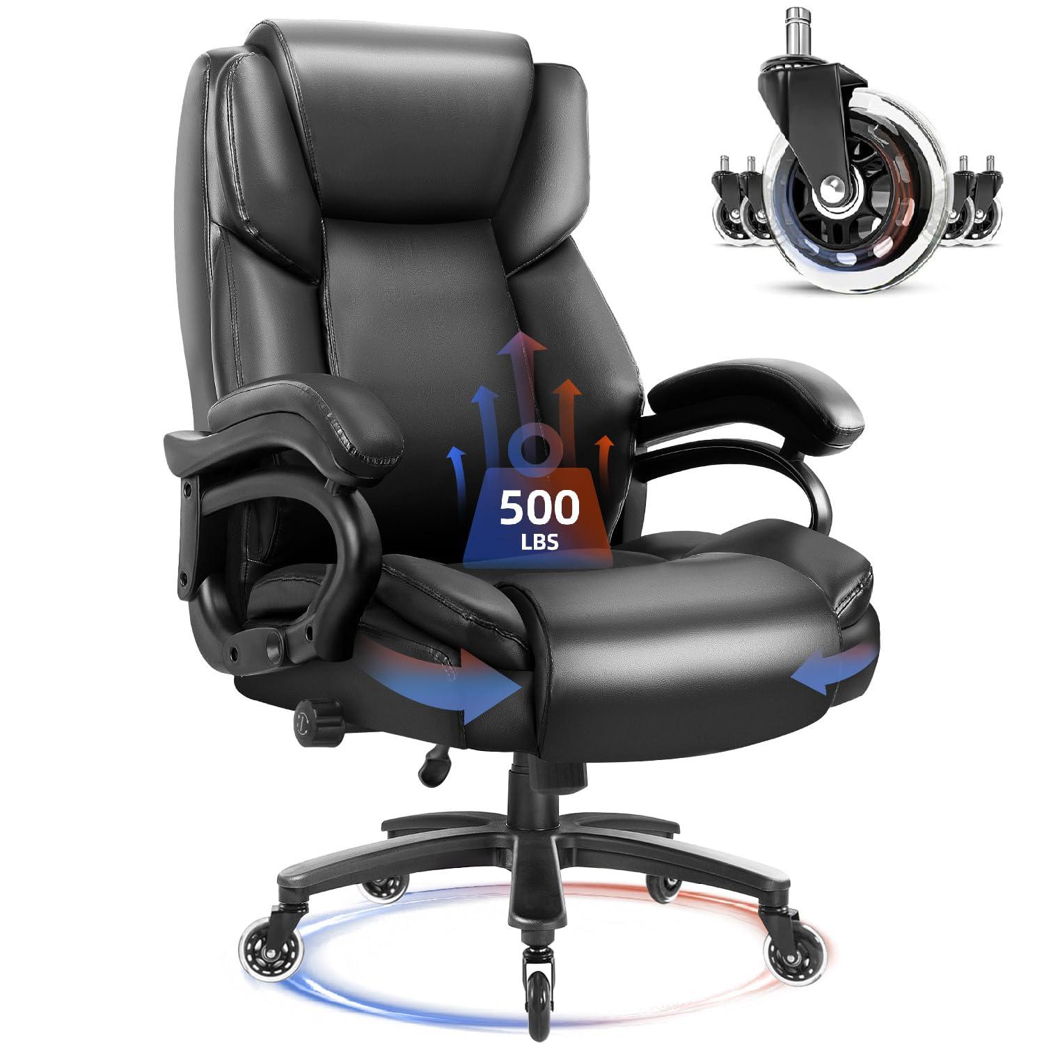 Waleaf Heavy Duty Big and Tall Office Chair 500lbs with Adjustable Lumbar Support,High Back Office Chair for Adults