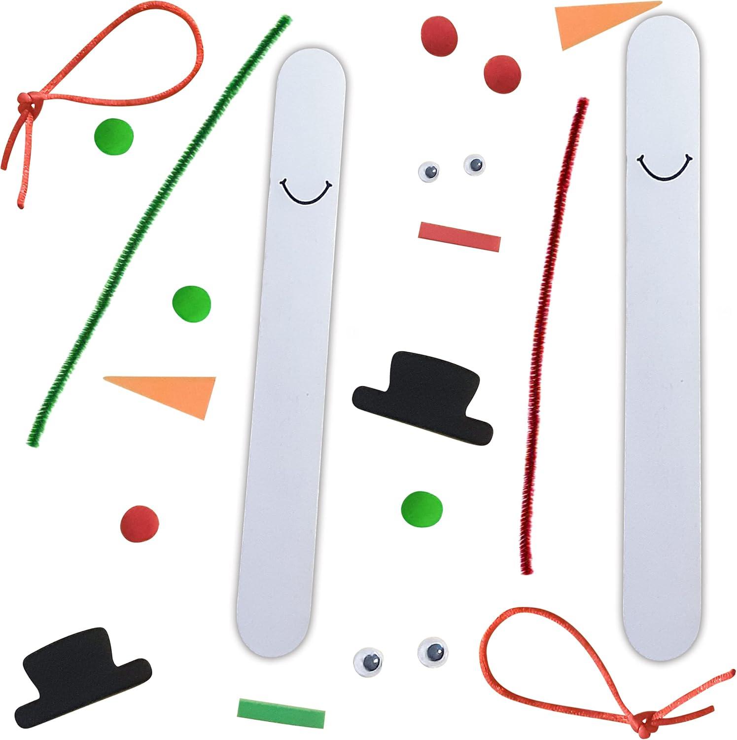 4E's Novelty 12 Pack Christmas Snowman Stick Ornament Craft Kit - Fun DIY Snowman Ornament Kit, Complete Snowman Popsicle Stick Craft for Ages 2-8