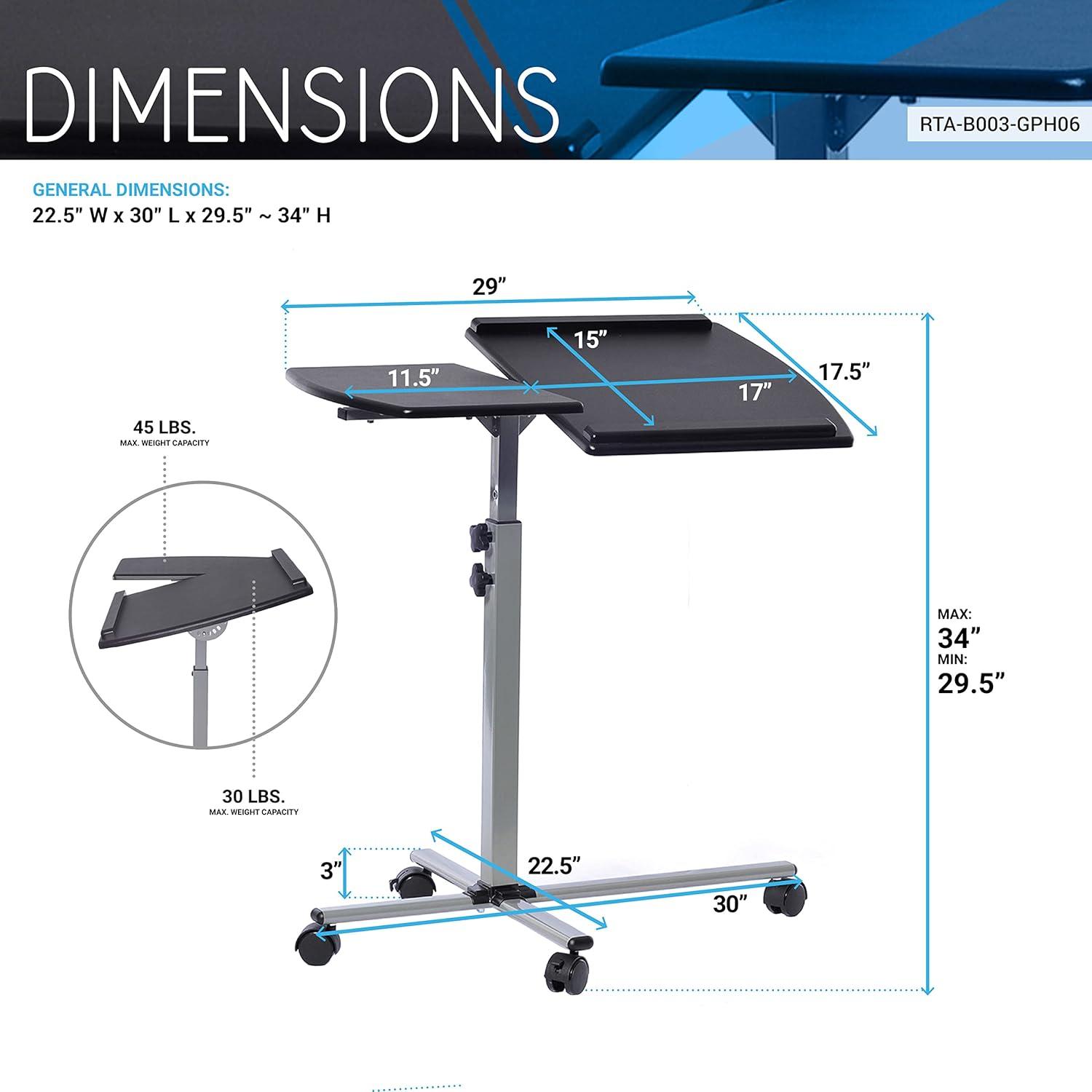 Mobile Laptop Cart Steel Graphite Black - Techni Mobili: Adjustable, Rolling Workstation with Locking Wheels