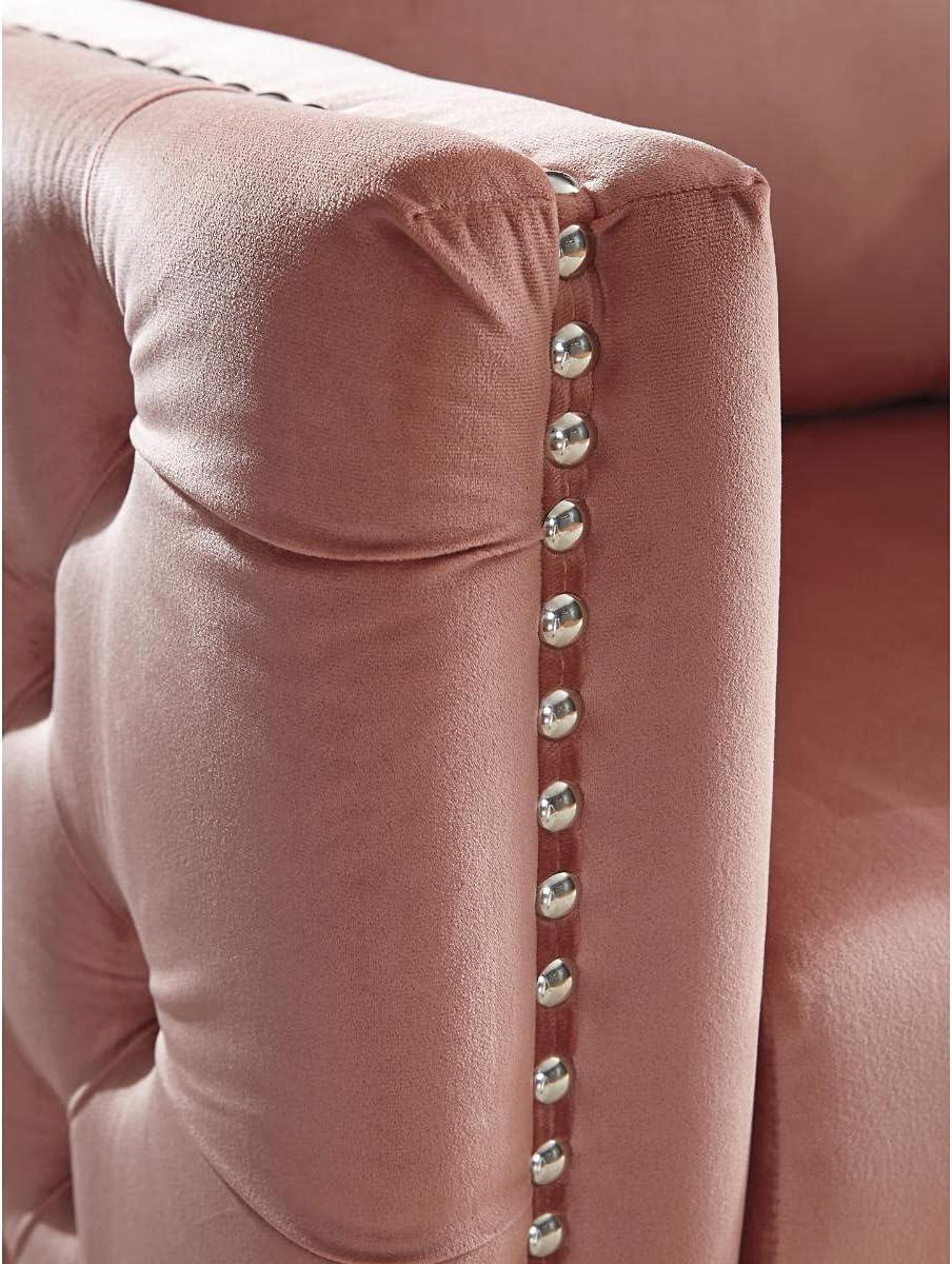 OUWI Lizmont Modern Glam Accent Chair with Nailhead Trim, Pink
