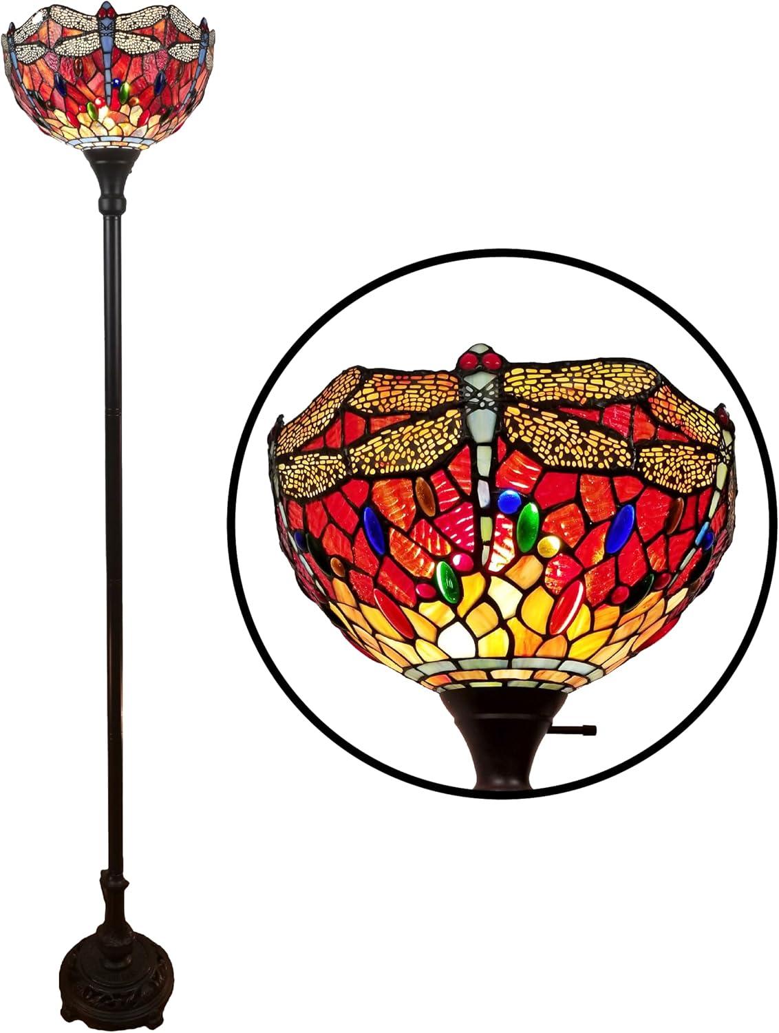 Amora Lighting AM040FL14B 72 in. Tiffany Style Dragonfly Torchiere Floor Lamp