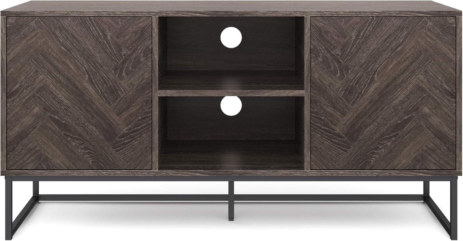 Nathan James Dylan Media Console Cabinet TV Stand with Hidden Storage Herringbone Pattern Wood Metal, Gray/Black