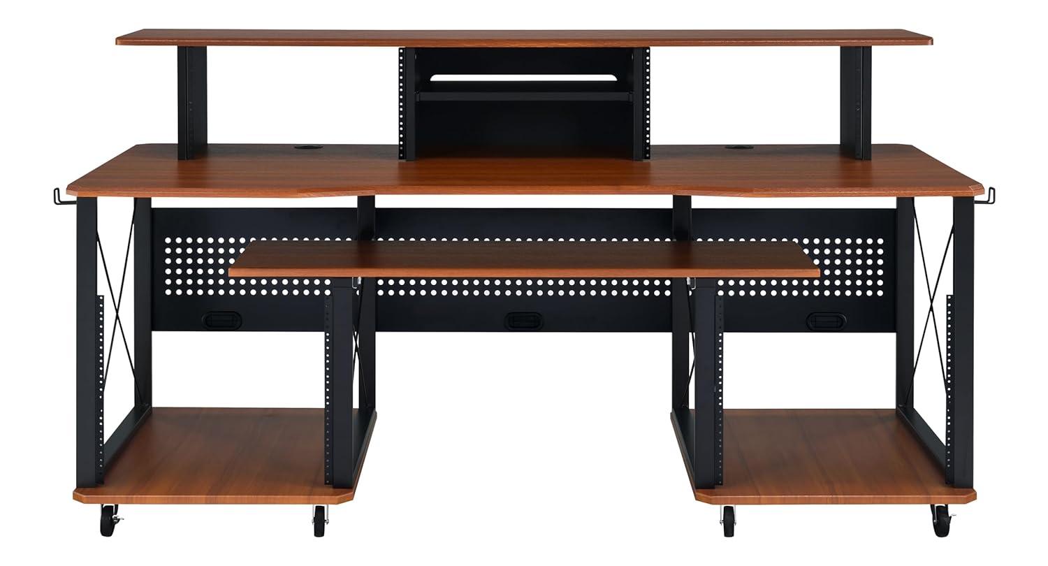 Acme Furniture Megara 72" Decorative Bookshelf Cherry and Black: Sturdy Metal Frame, Wood Composite Surface, Open Storage Shelf