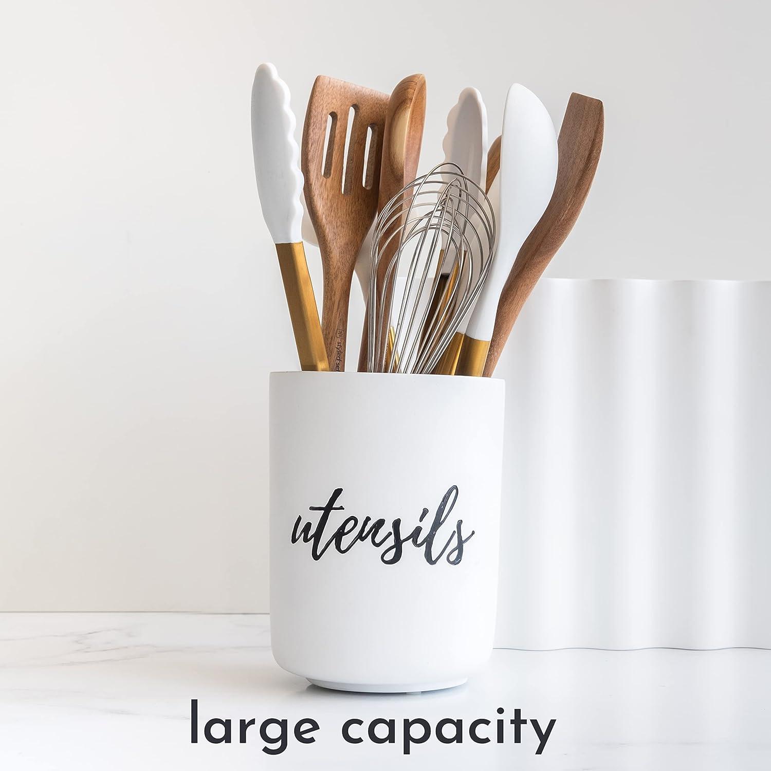 Styled Settings White & Silver Cement Utensil Holder