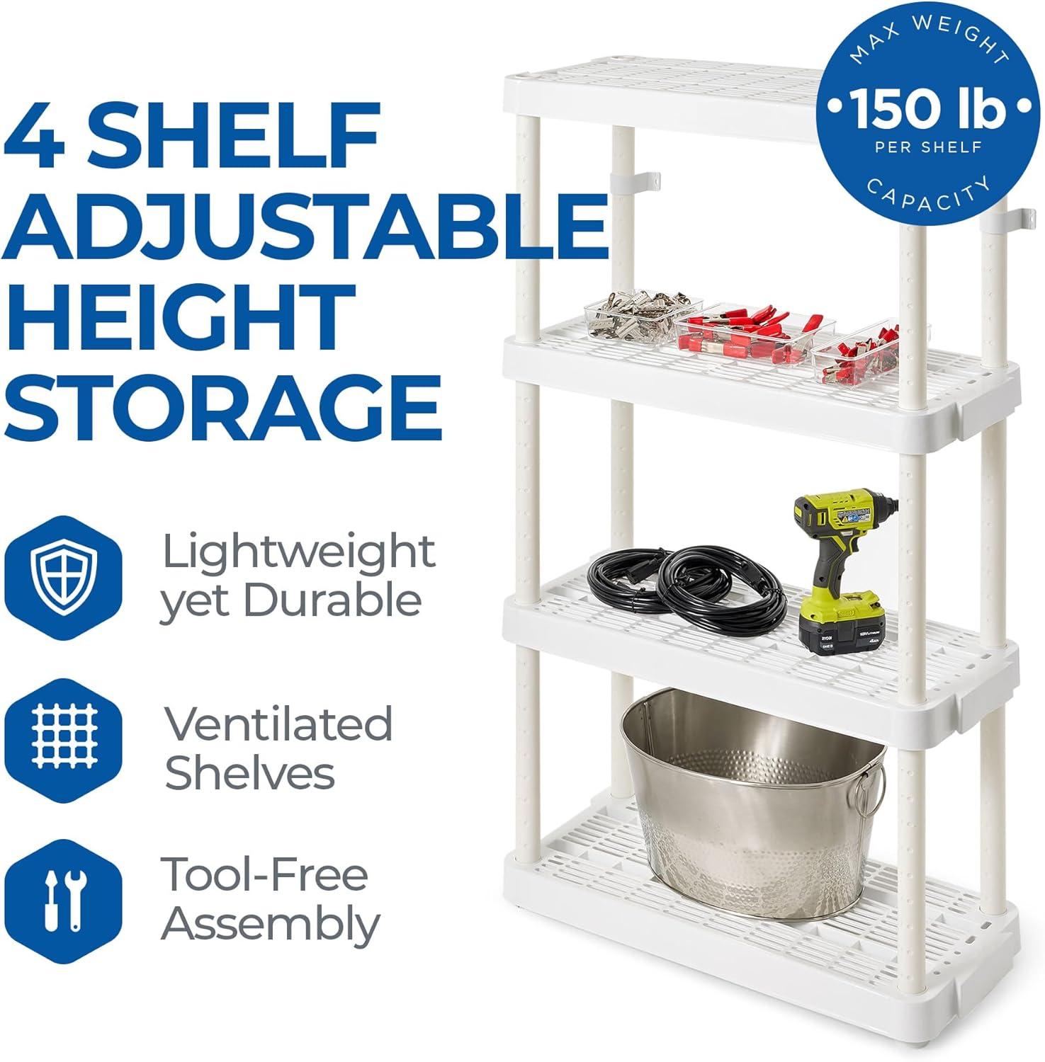 Gracious Living 4 Shelf Adjustable Ventilated Medium Duty Shelving Unit 14 x 32 x 54.5" Organizer for Home, Garage, Basement & Laundry