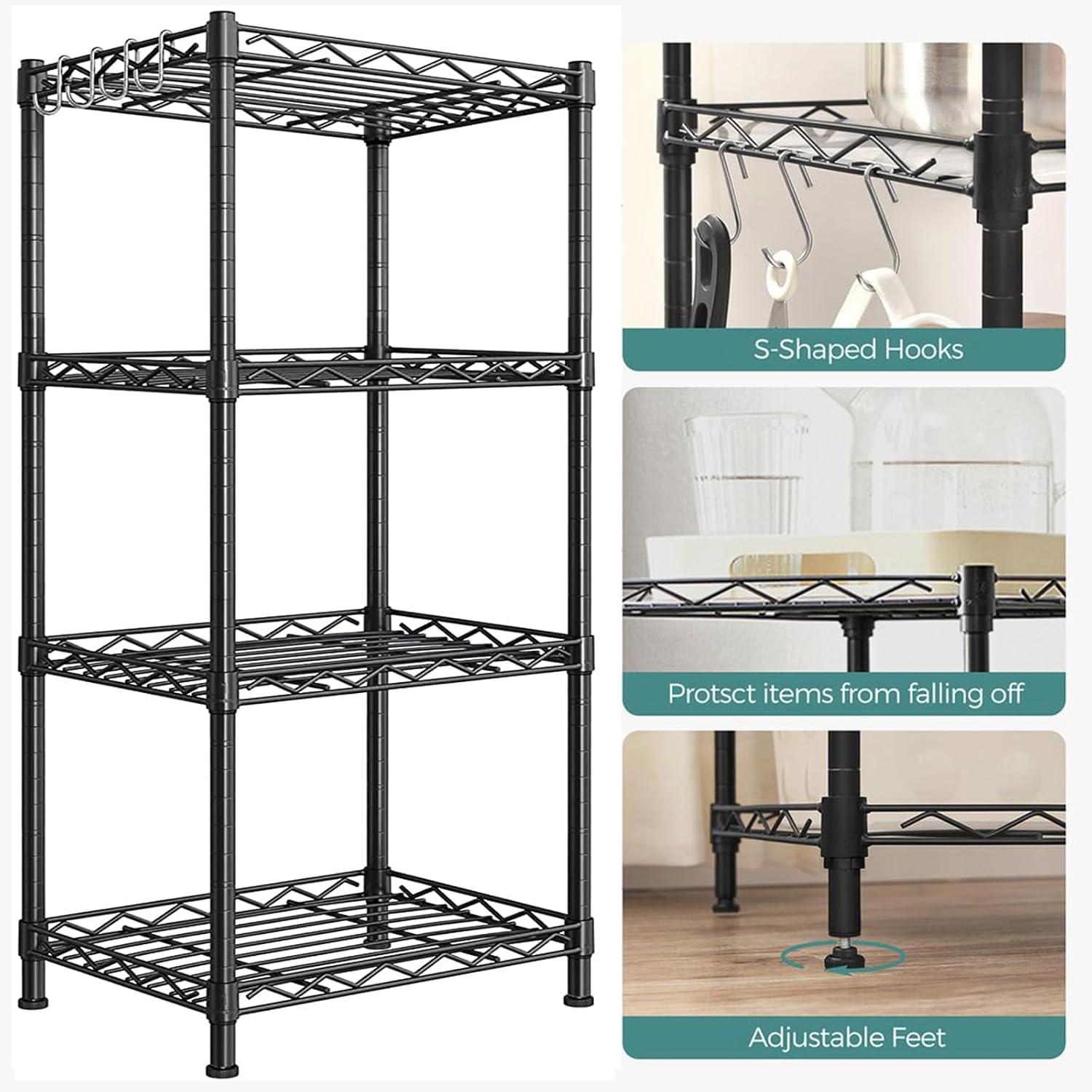 Santoy 3 Tier Storage Shelves Adjustable,Rack Metal Shelf Unit for Kitchen, Bathroom, Pantry, Closet, and Bedroom - Strong Steel Wire Organizer (Black, 17.7" L x 11.8" W x 31.5" H)