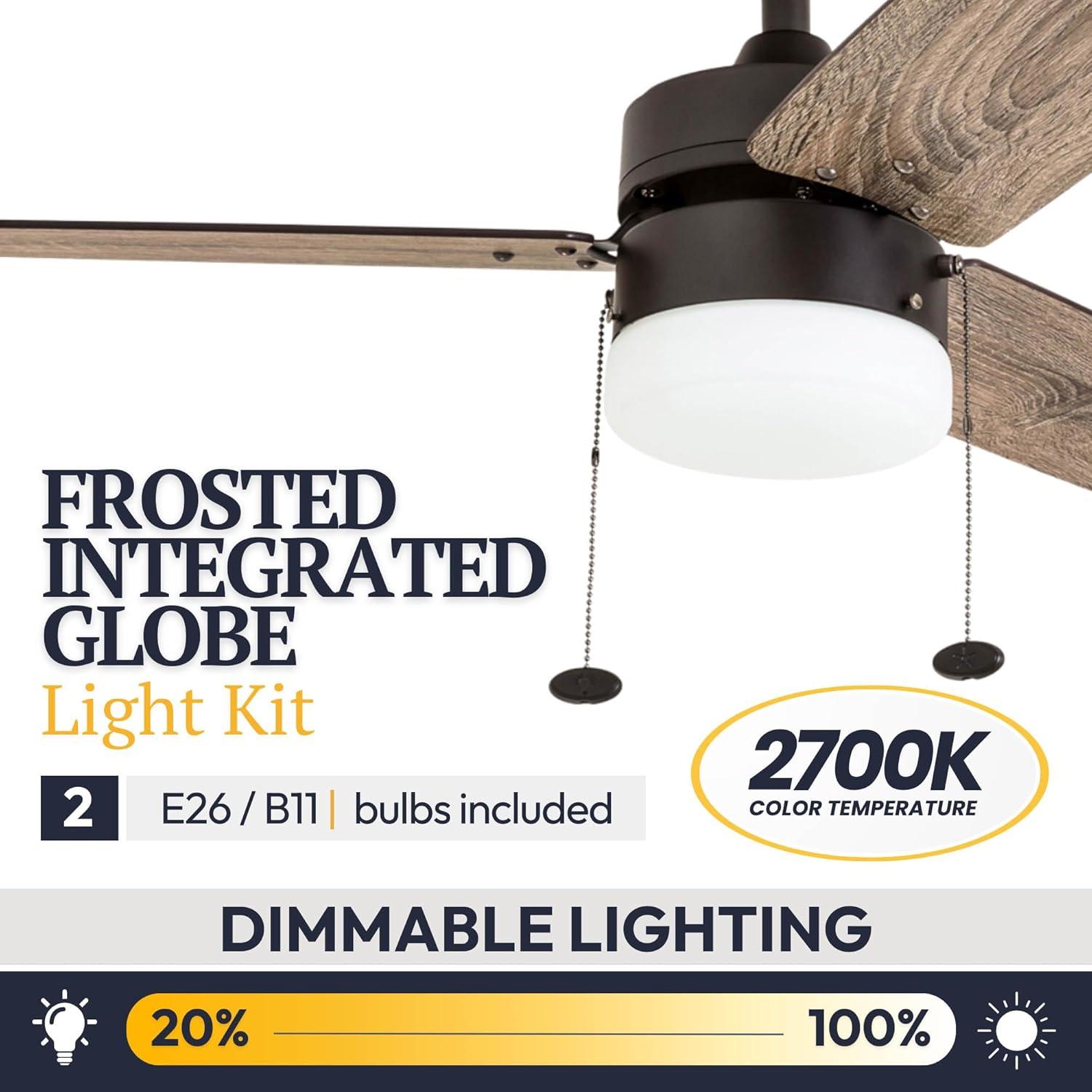 Prominence Home Reston 42" Bronze Modern Small Room Ceiling Fan with 3 Blades, LED Light Kit, Pull Chains & Reverse Airflow