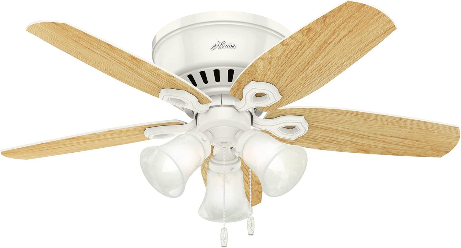 42" Builder Low Profile Ceiling Fan (Includes LED Light Bulb) White - Hunter Fan: 5-Blade, Reversible Motor, Flush Mount