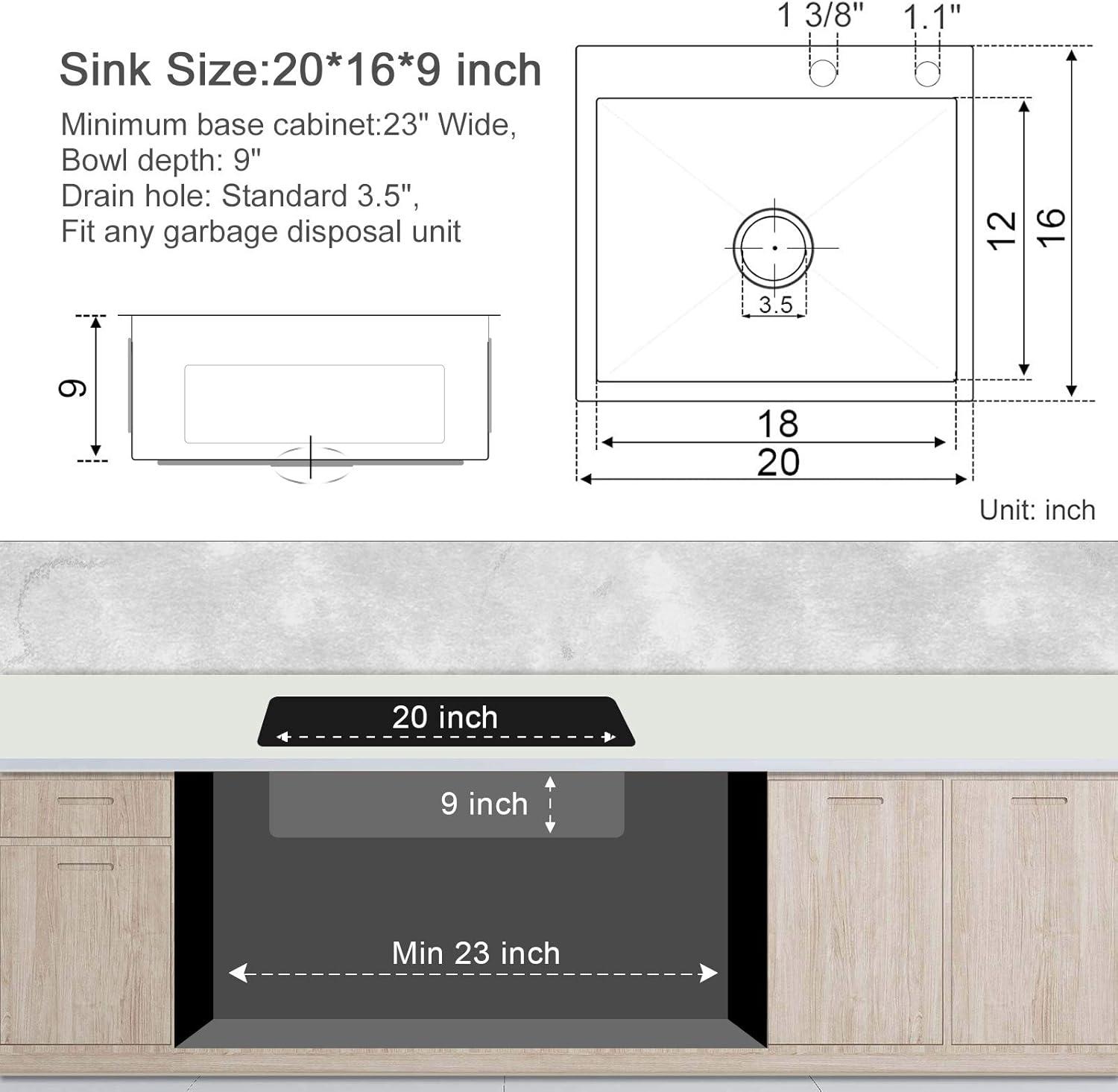 MENATT 20-inch Top-Mount Handmade Kitchen Sink, SUS304 Stainless Steel Drop in Kitchen Single Bowl Sink with Basket Strainer (Black), 20"x16"x9"