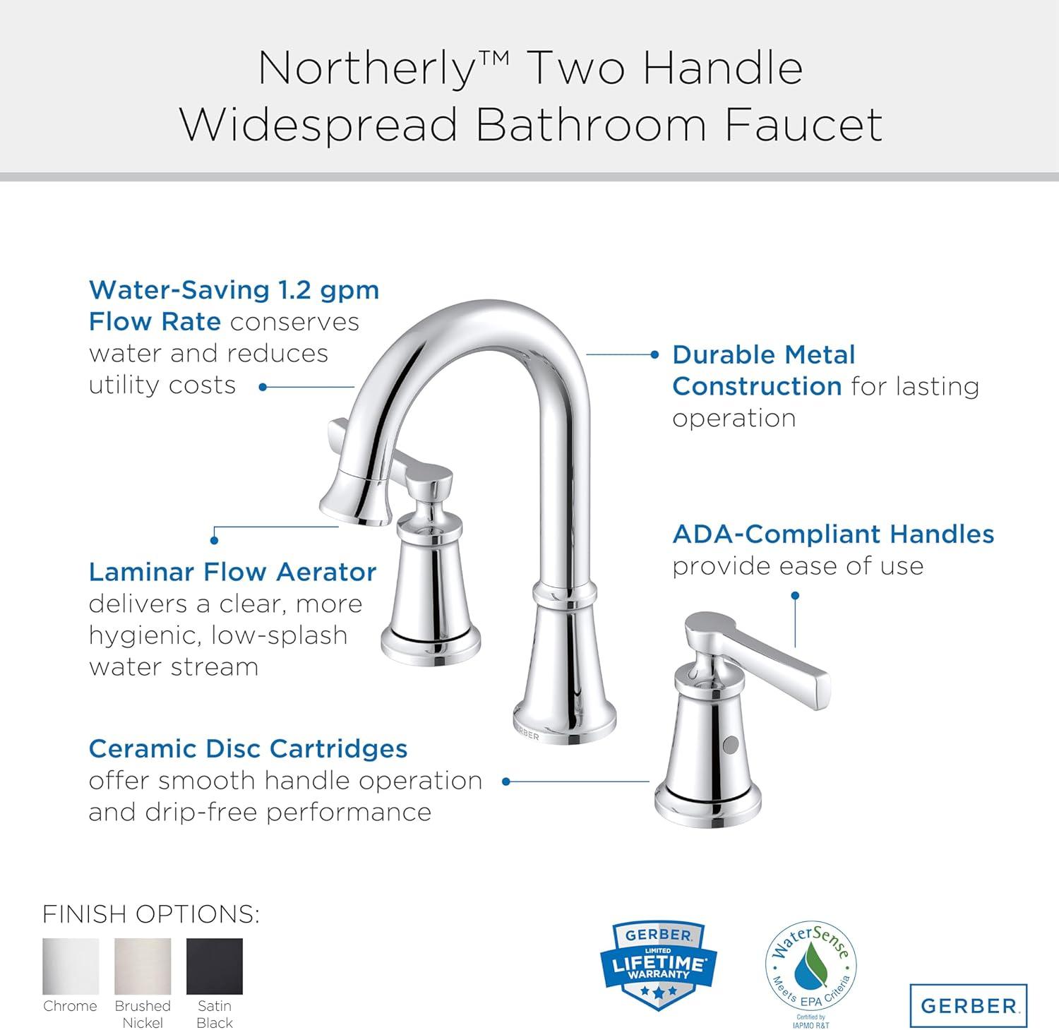 Gerber D304179 Northerly 1.2 GPM Widespread Bathroom Faucet - Chrome