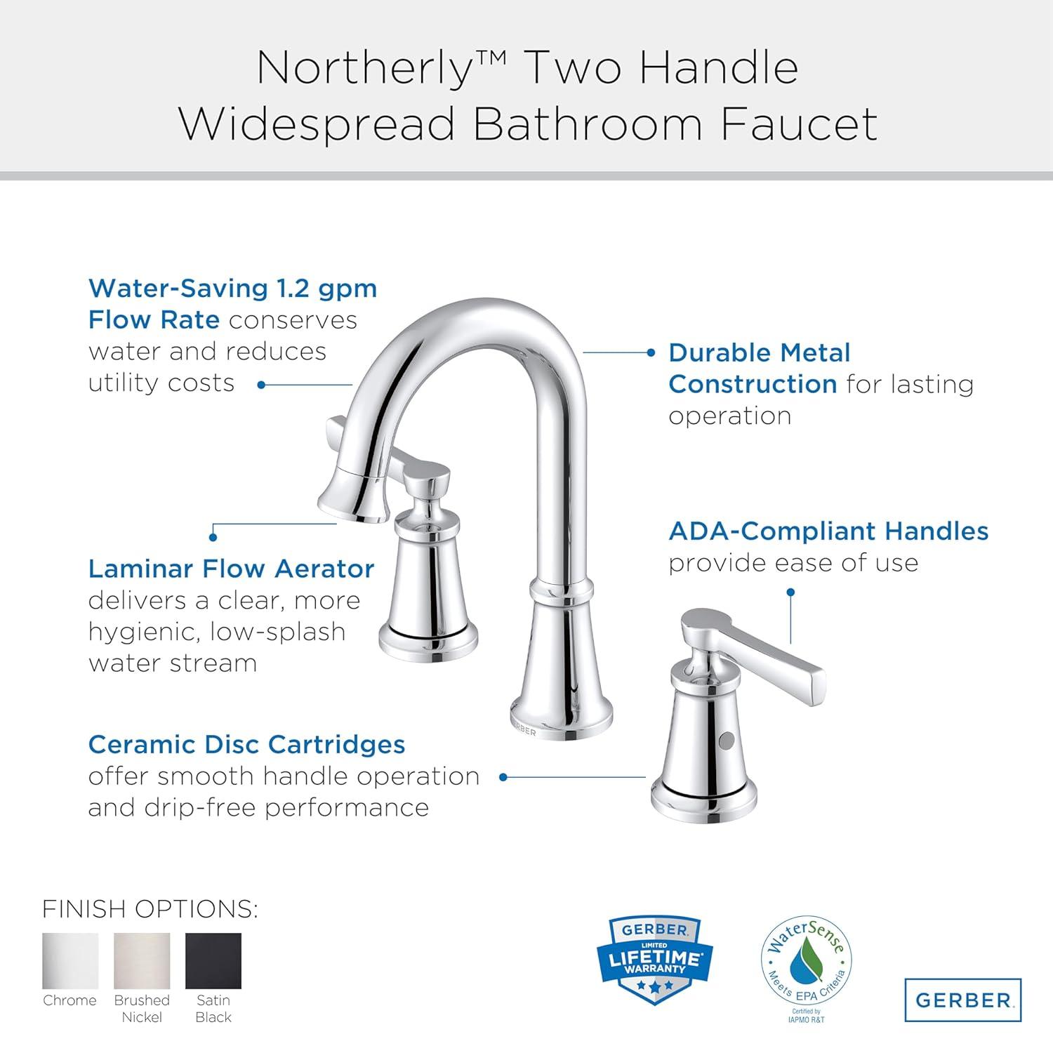 Gerber D304179 Northerly 1.2 GPM Widespread Bathroom Faucet - Chrome