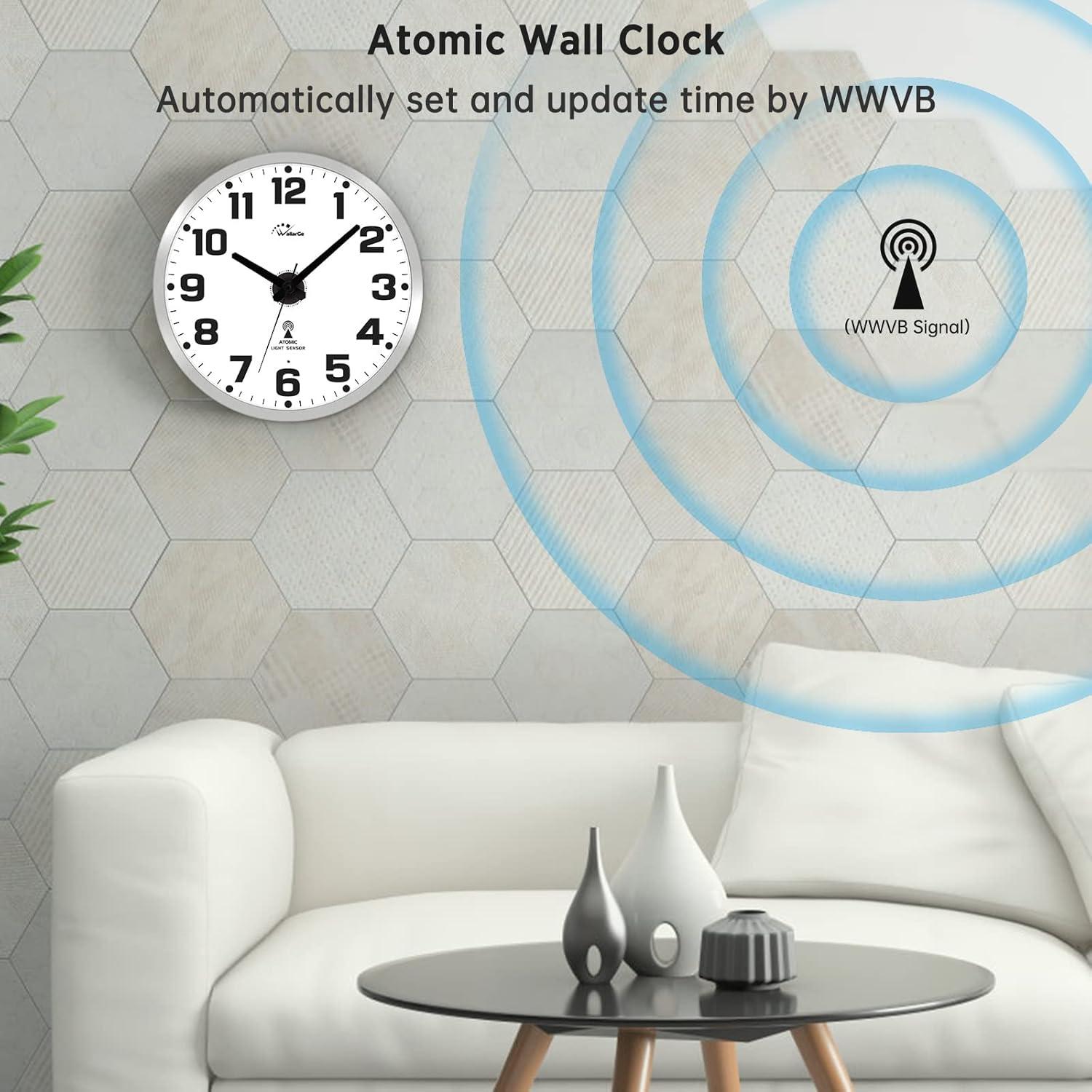 Silver 12-Inch Atomic Wall Clock with Night Light