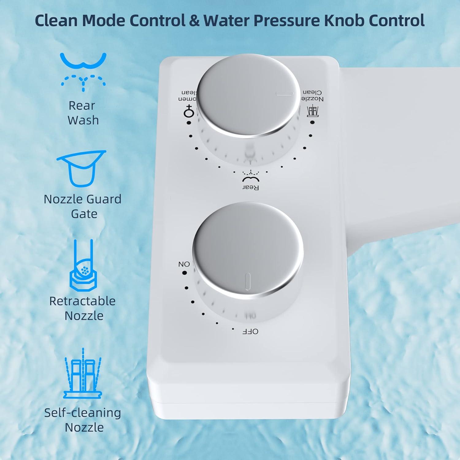 Hibbent Non-electric Dual Nozzle Toilet Seat Bidet, Water Pressure Control, Self Cleaning Sprayer JBY1103-CP