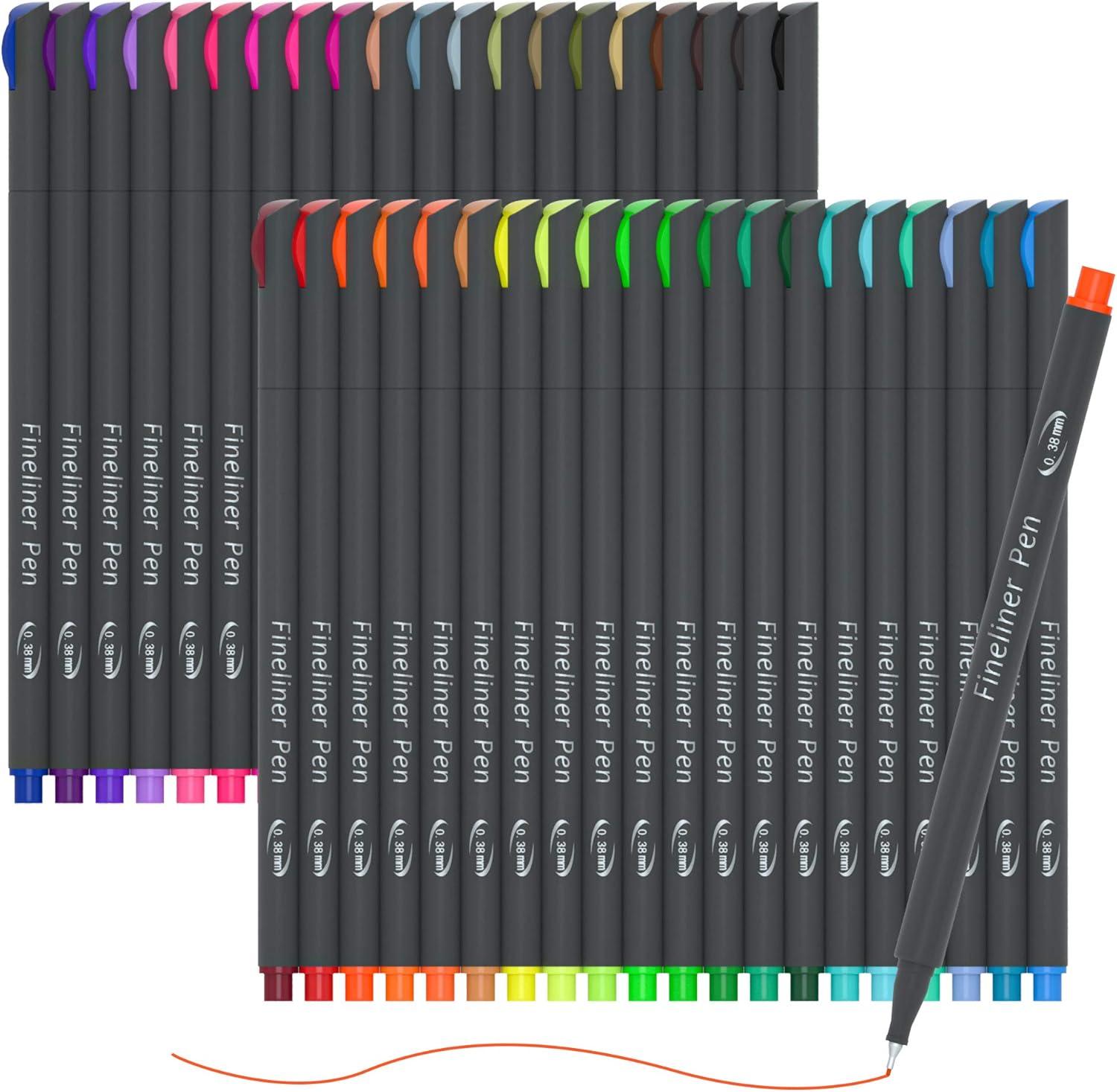 46 Pack Journal Planner Colored Pens, Lineon 40 Colors Fineliner Pens with 6 Different Stencils, Perfect Set for Journal Planner Note Calendar Coloring